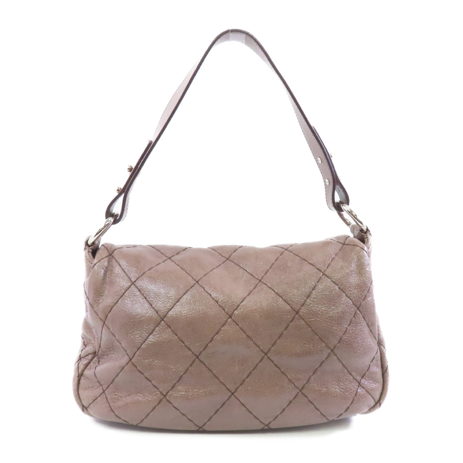 CHANEL 【激減優惠】菱格牛皮皮革Shoulder Bag銀扣肩背袋啡色