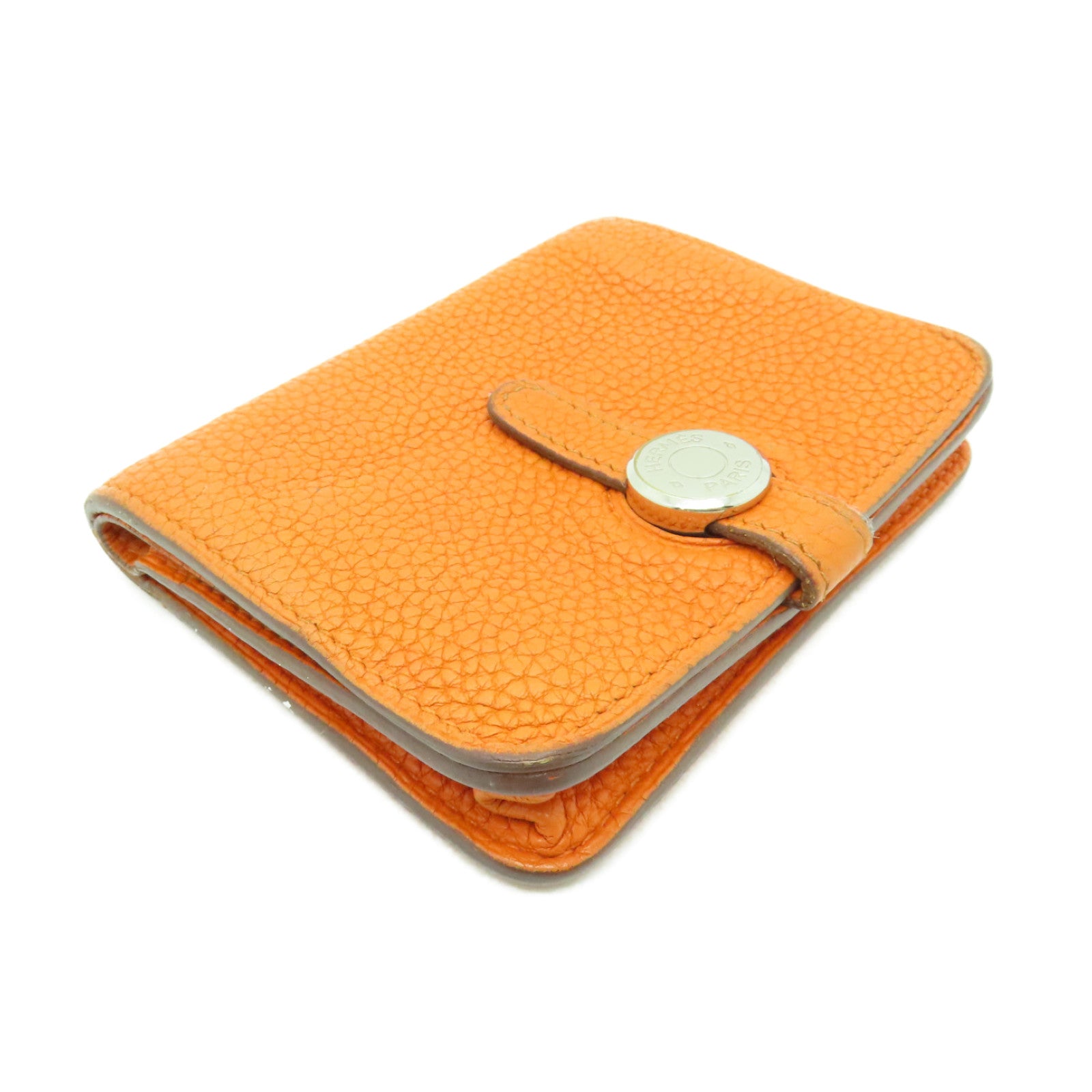 HERMES 【清倉大減價】Togo皮革Dogon Coin Case銀扣零錢包橙色