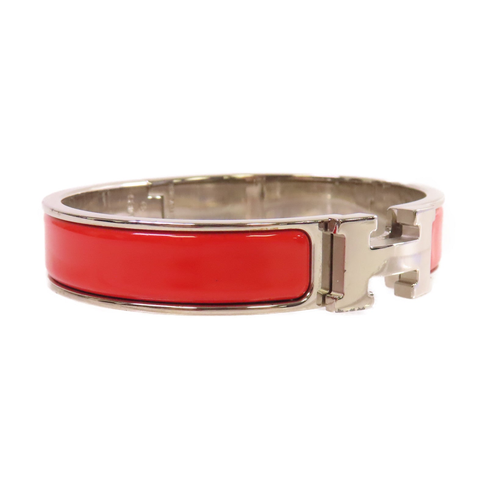 HERMES 金屬/琺瑯Clic H Bracelet銀扣手鐲紅色/銀色