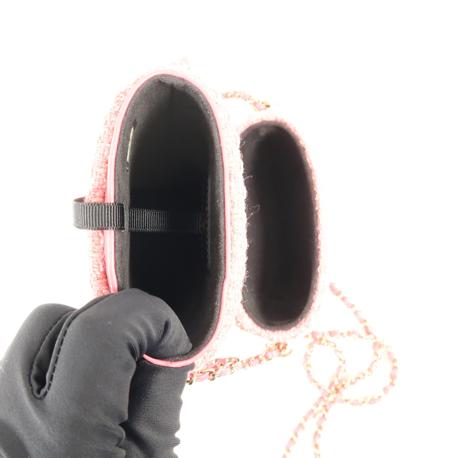 CHANEL 斜紋軟呢Phone Bag金扣鏈帶肩背袋