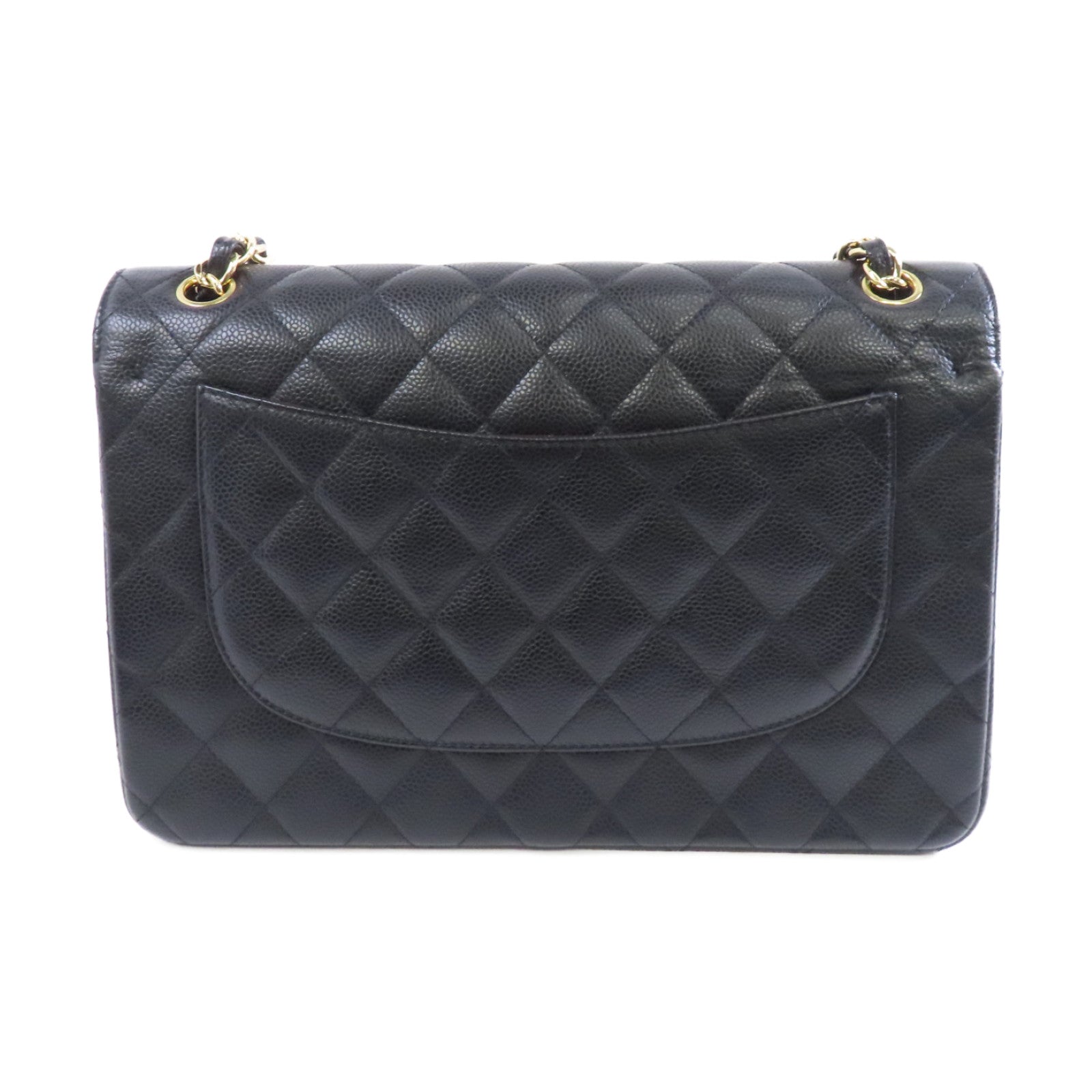 CHANEL 菱格Caviar皮革Classic Jumbo金扣鏈帶肩背袋黑色