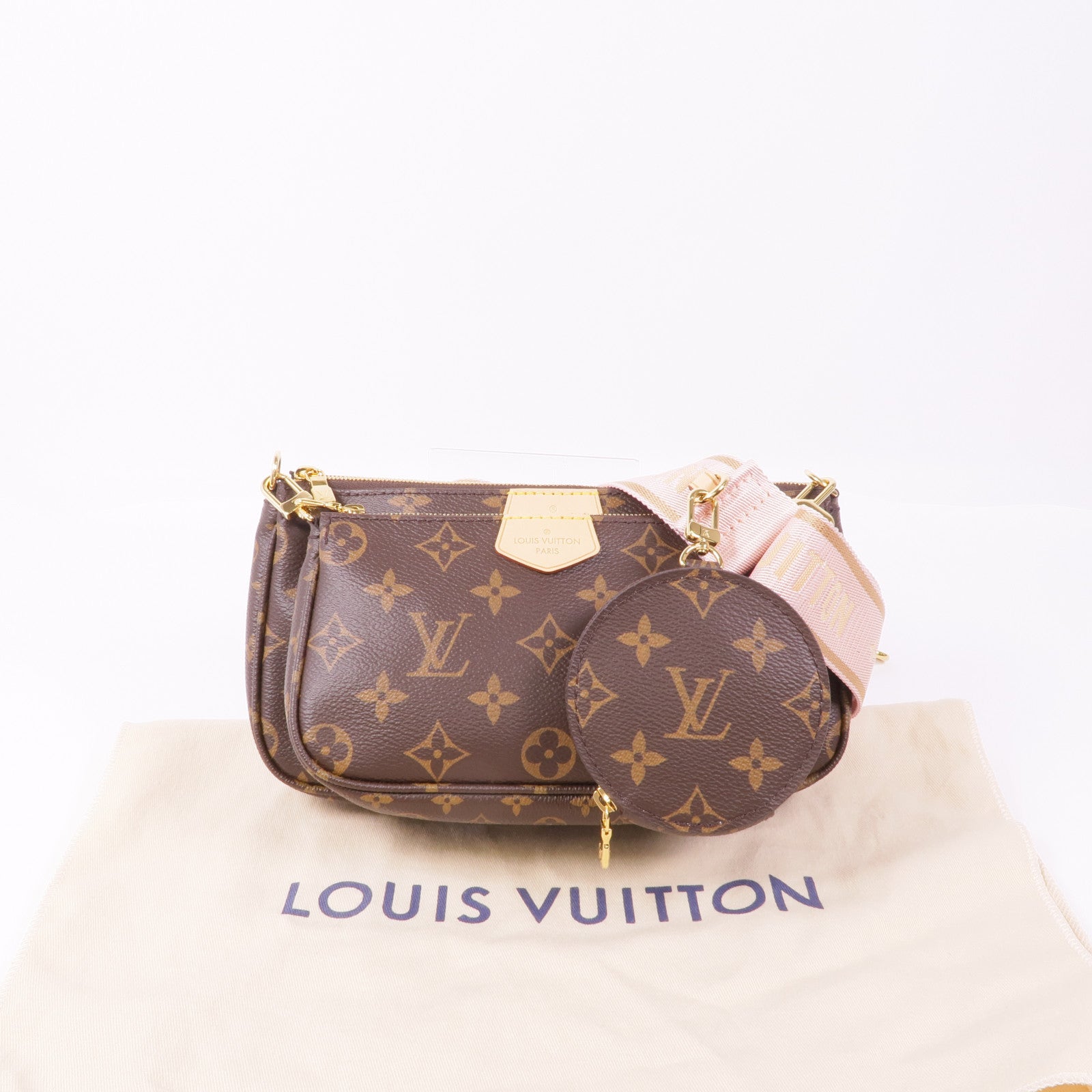 LOUIS VUITTON Monogram Multi Pochette Accessoires金扣手挽肩背兩用袋棕色