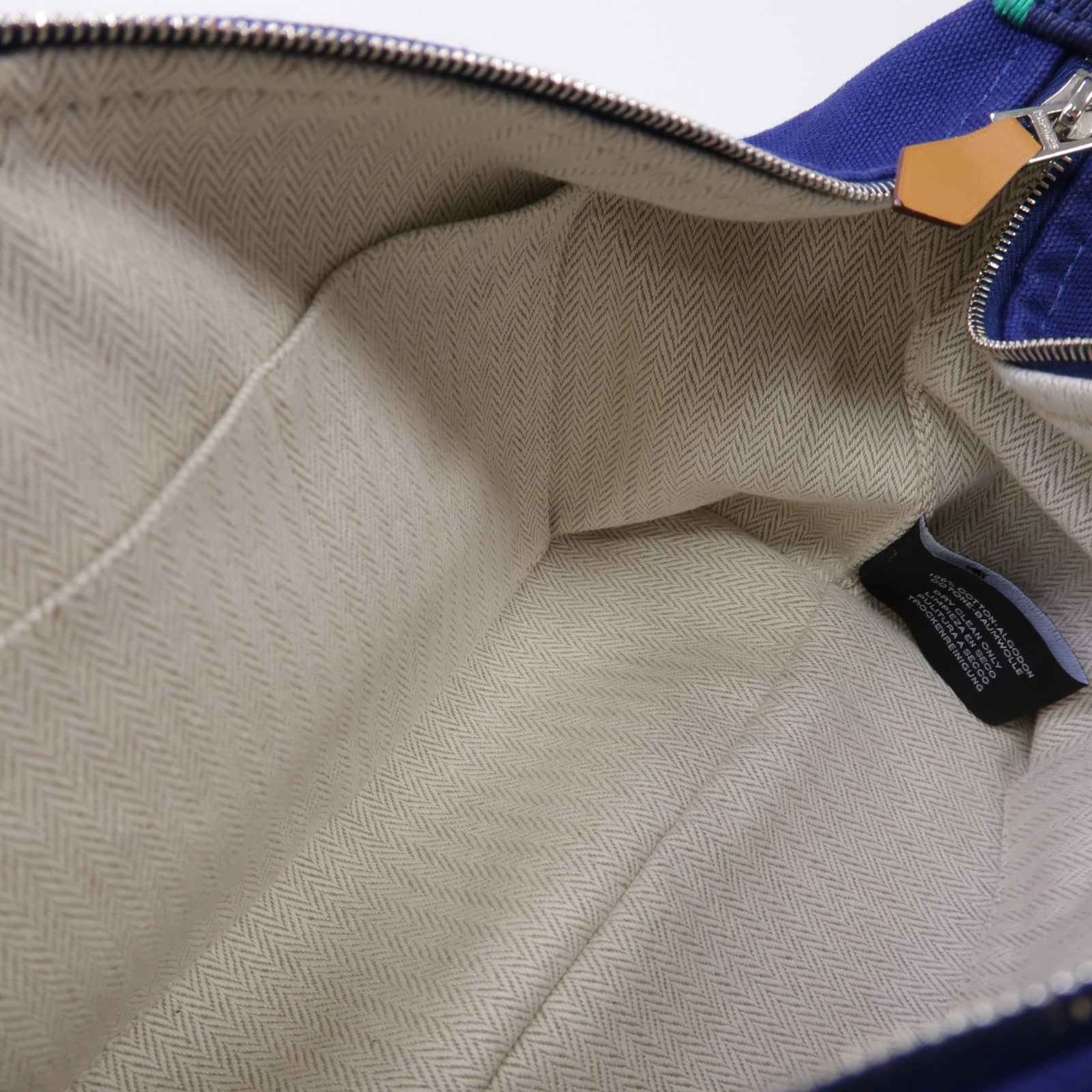 HERMES 帆布Bride A Brac銀扣手挽袋藍色