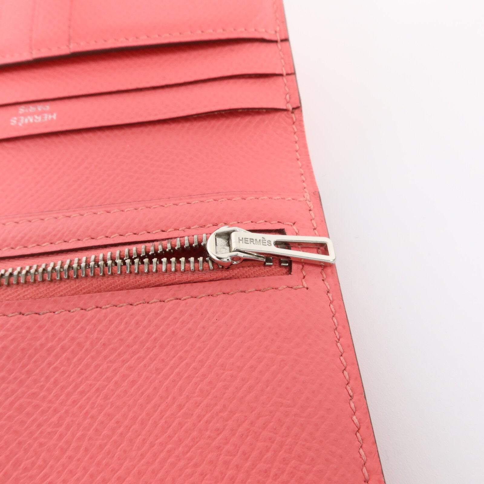 HERMES Epsom皮革Bearn Compact Wallet銀扣錢包Rose Azalee