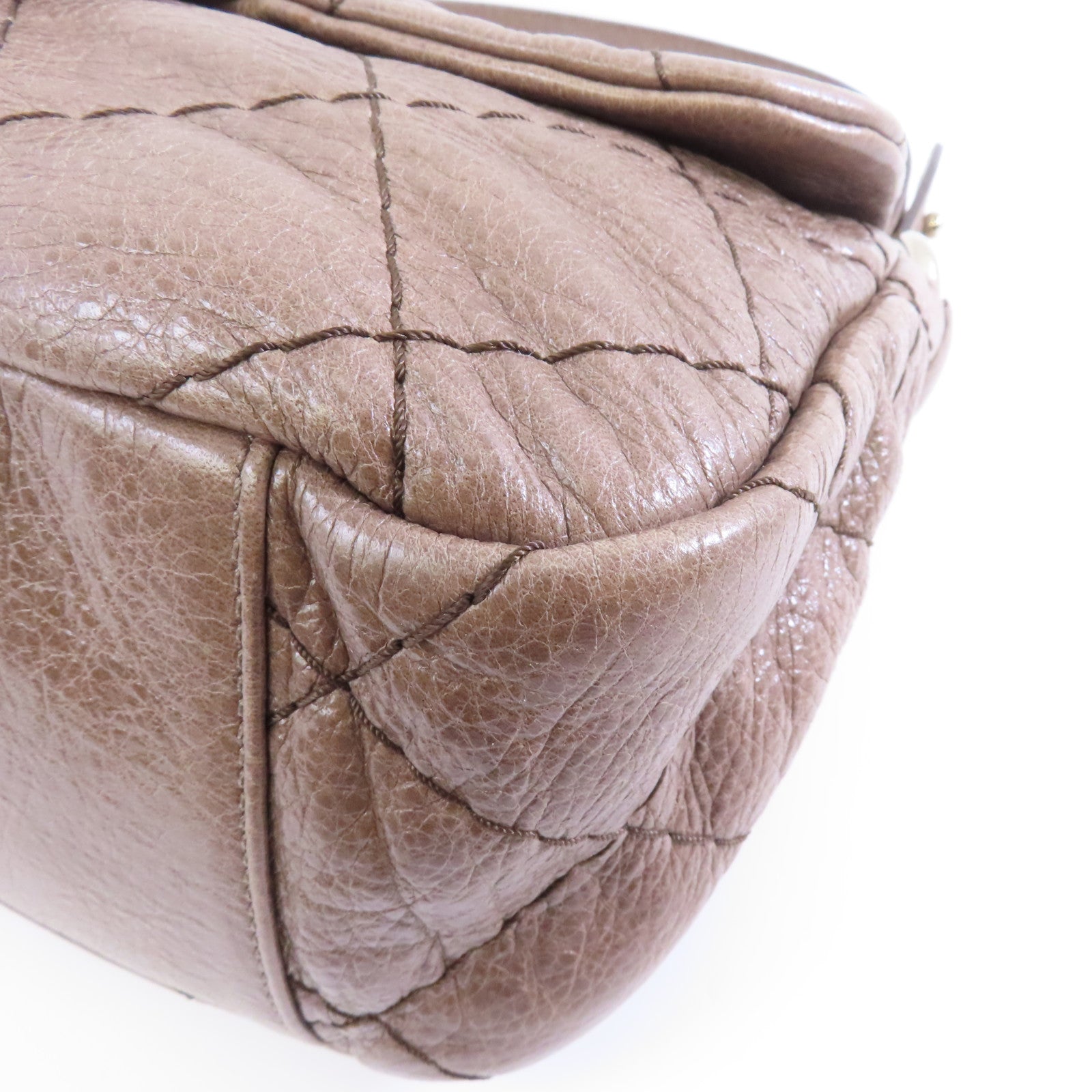 CHANEL 【激減優惠】菱格牛皮皮革Shoulder Bag銀扣肩背袋啡色
