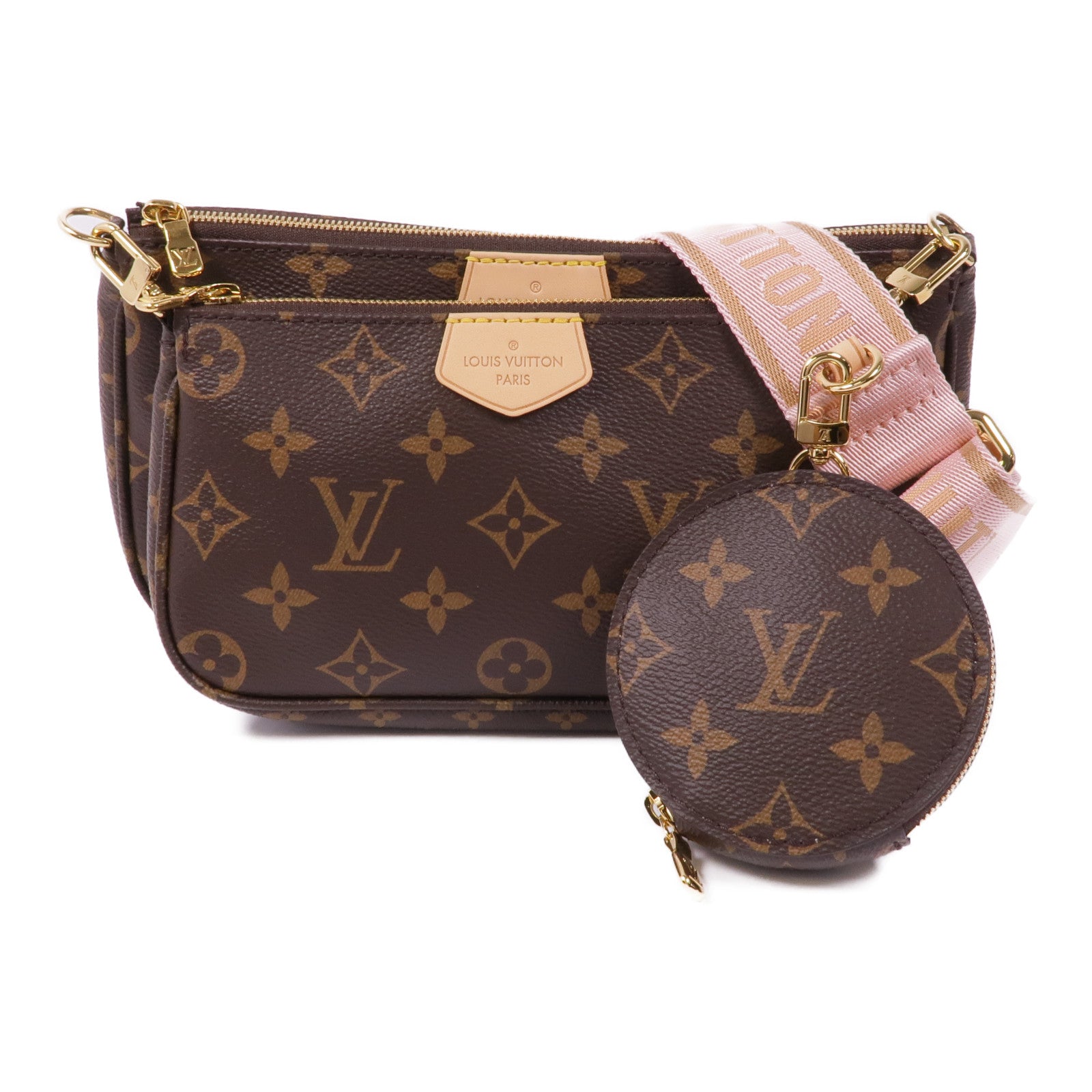 LOUIS VUITTON Monogram Multi Pochette Accessoires金扣手挽肩背兩用袋棕色