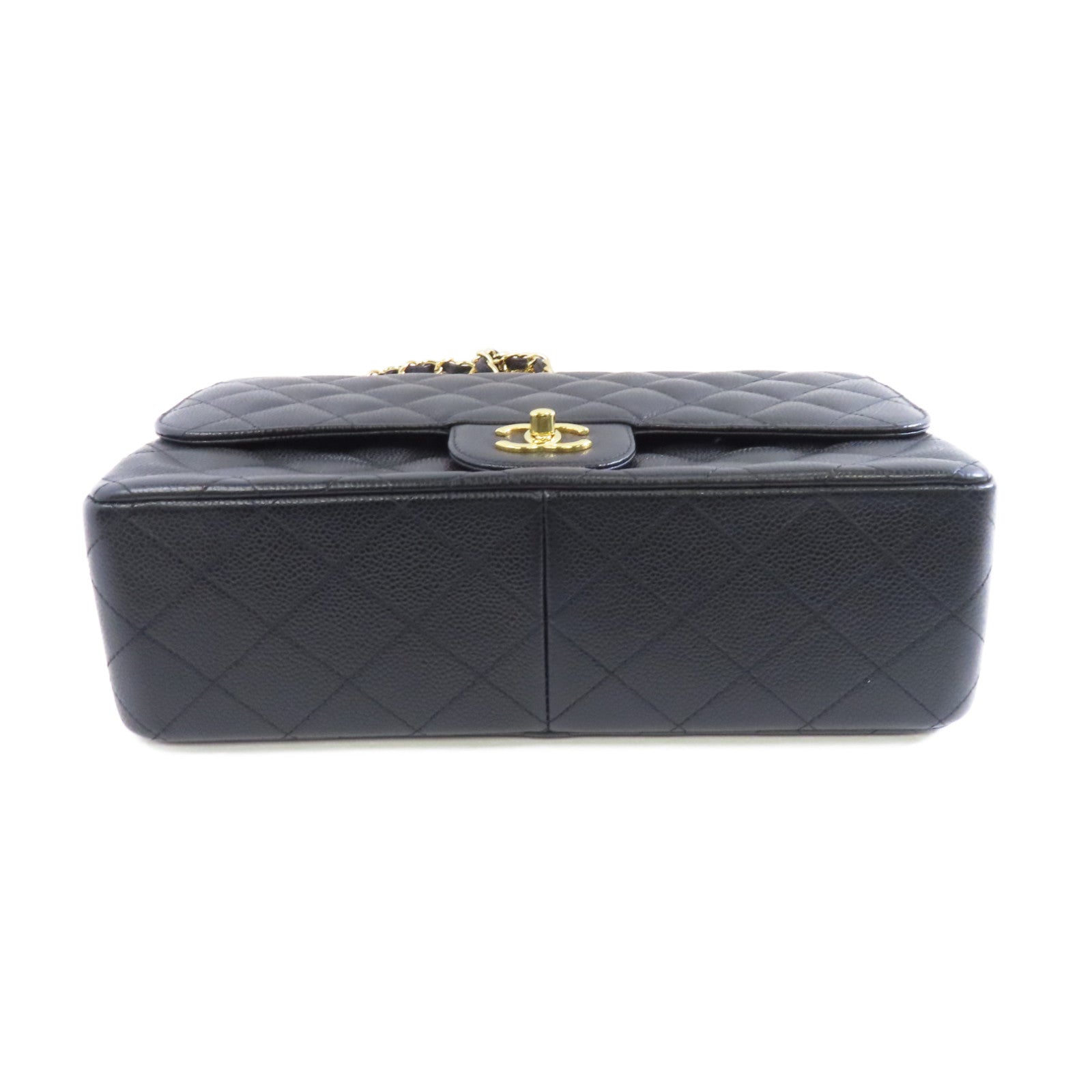CHANEL 菱格Caviar皮革Classic Jumbo金扣鏈帶肩背袋黑色