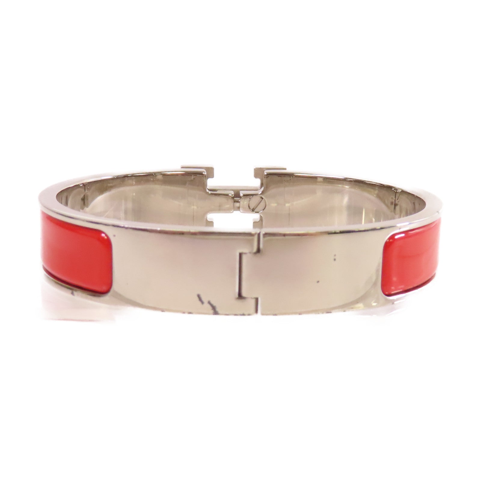 HERMES 金屬/琺瑯Clic H Bracelet銀扣手鐲紅色/銀色