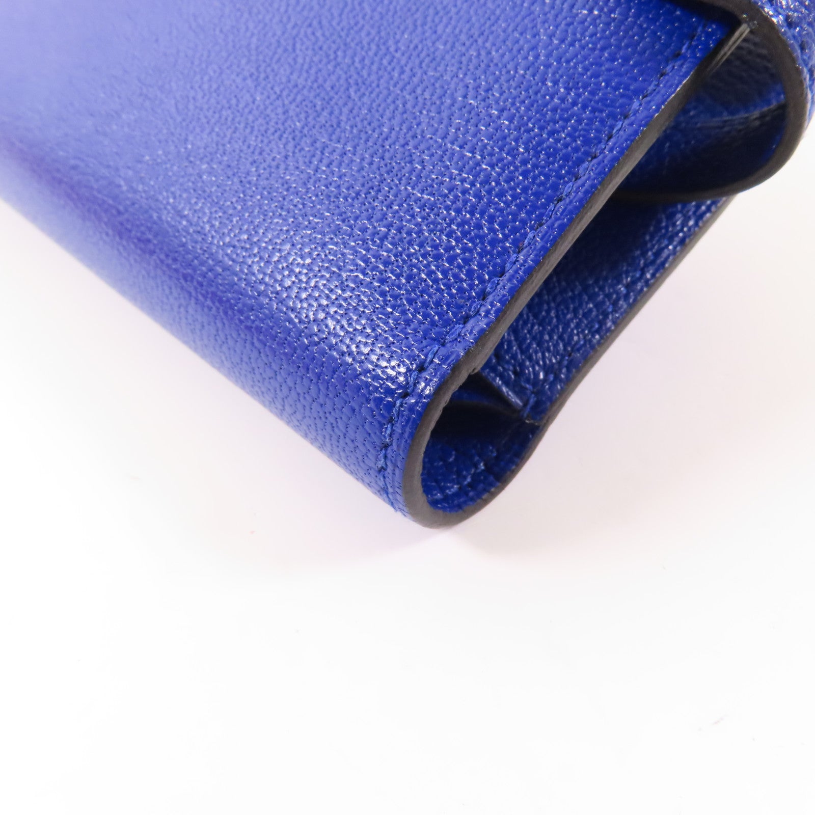 HERMES 【激減優惠】Chevre皮革Kelly Short Wallet銀扣錢包7T Bleu Electrique/電子藍