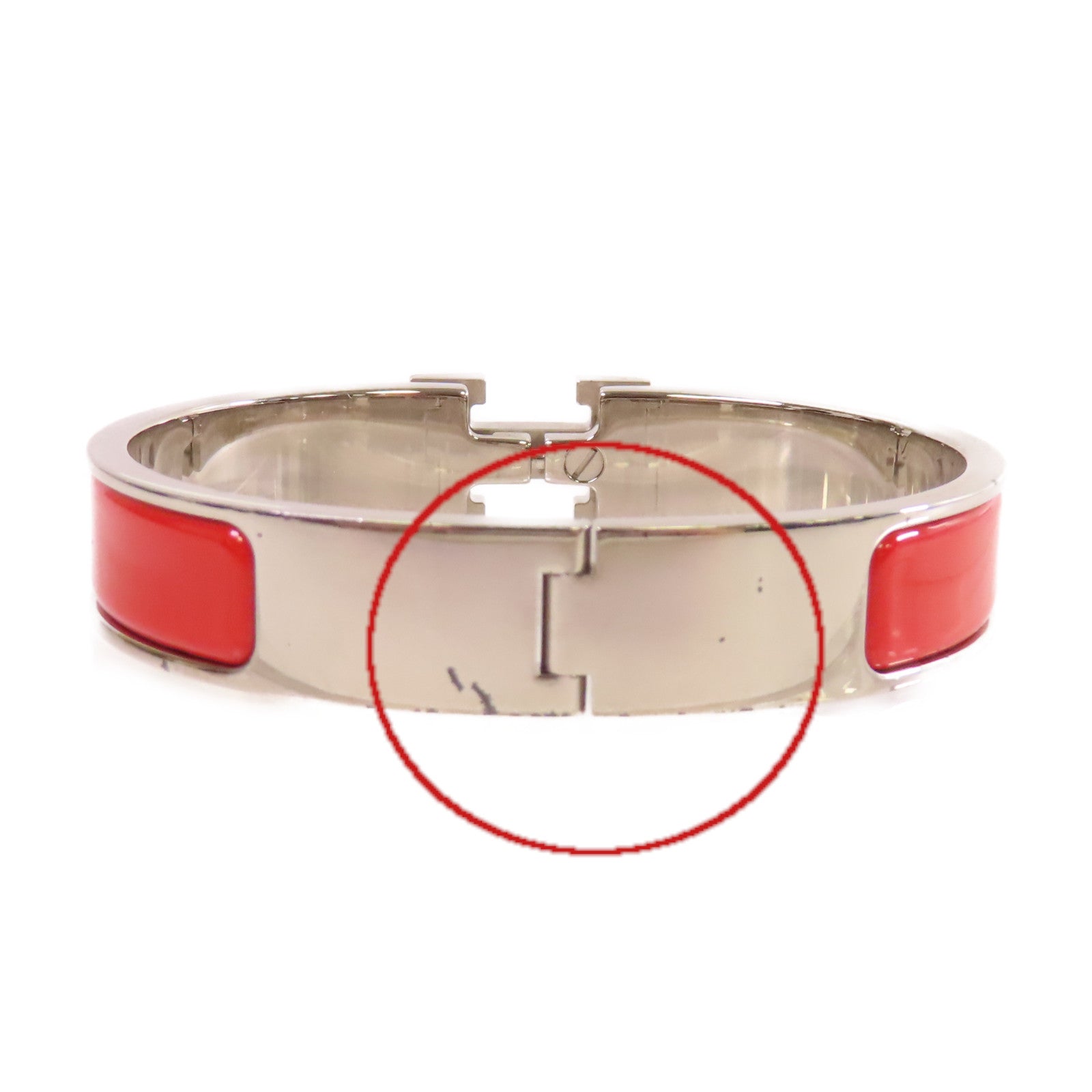 HERMES 金屬/琺瑯Clic H Bracelet銀扣手鐲紅色/銀色