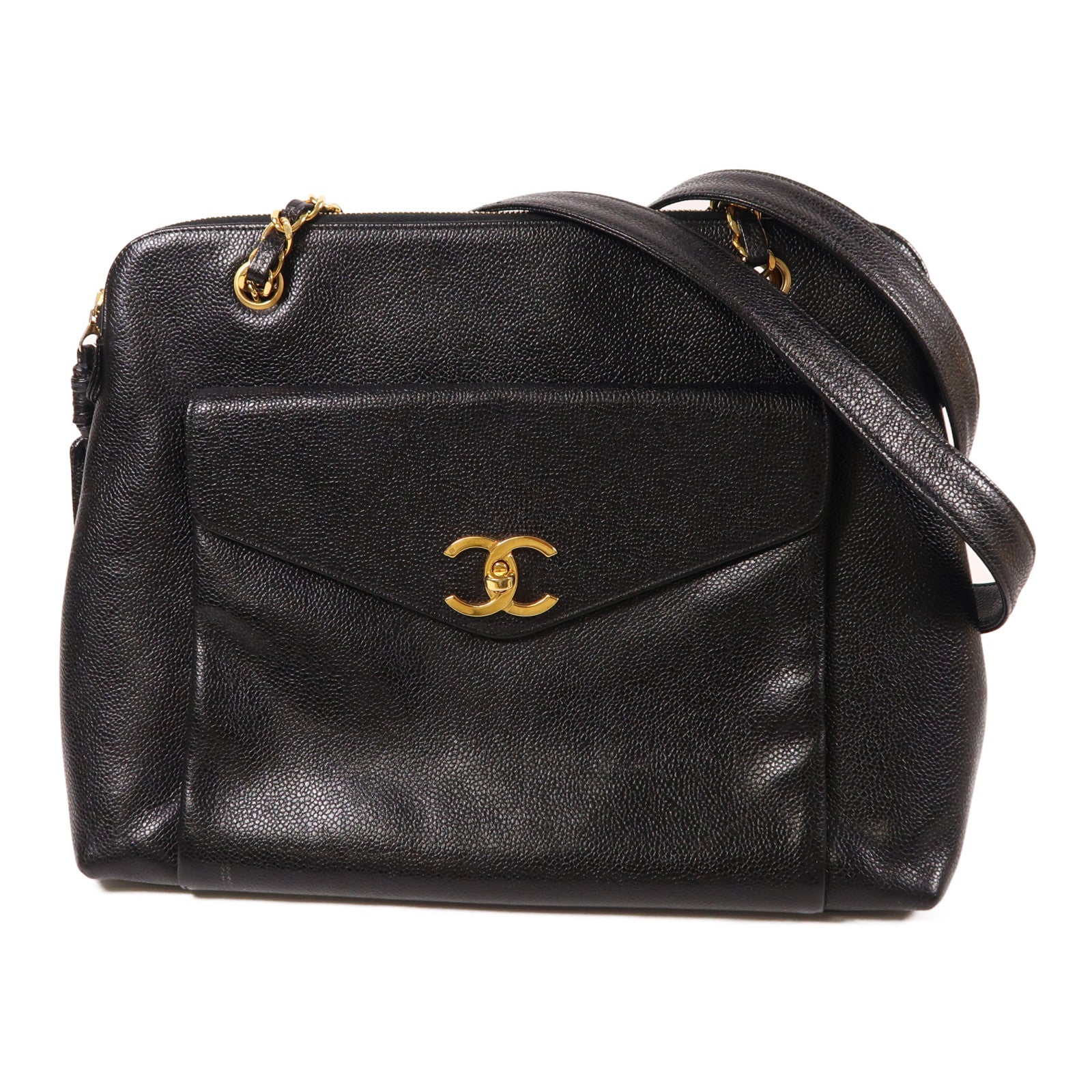 CHANEL 牛皮皮革Chain Shoulder Tote金扣肩背袋/手挽袋