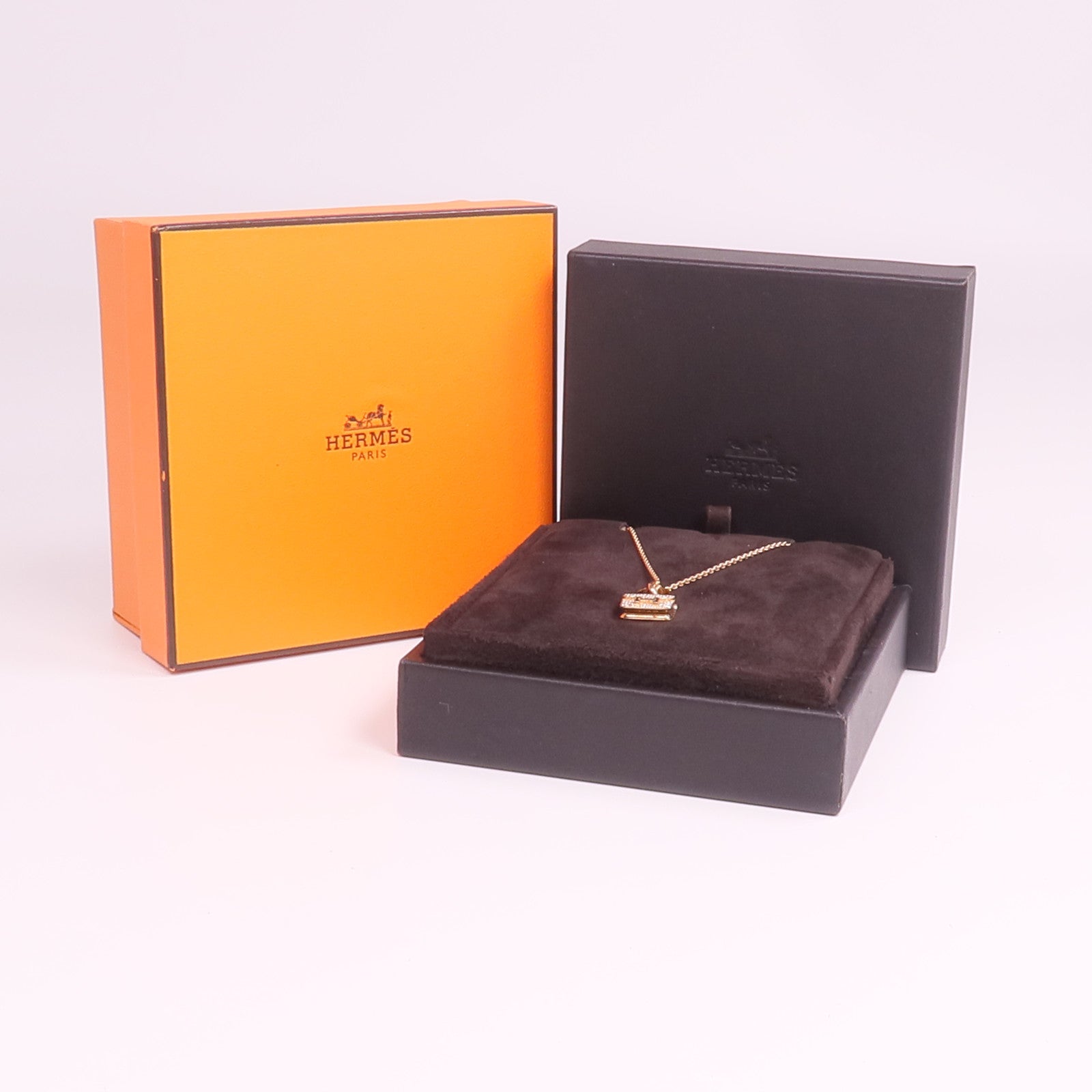 HERMES 18K玫瑰金Amulettes Constance Pendant鑽石項鍊