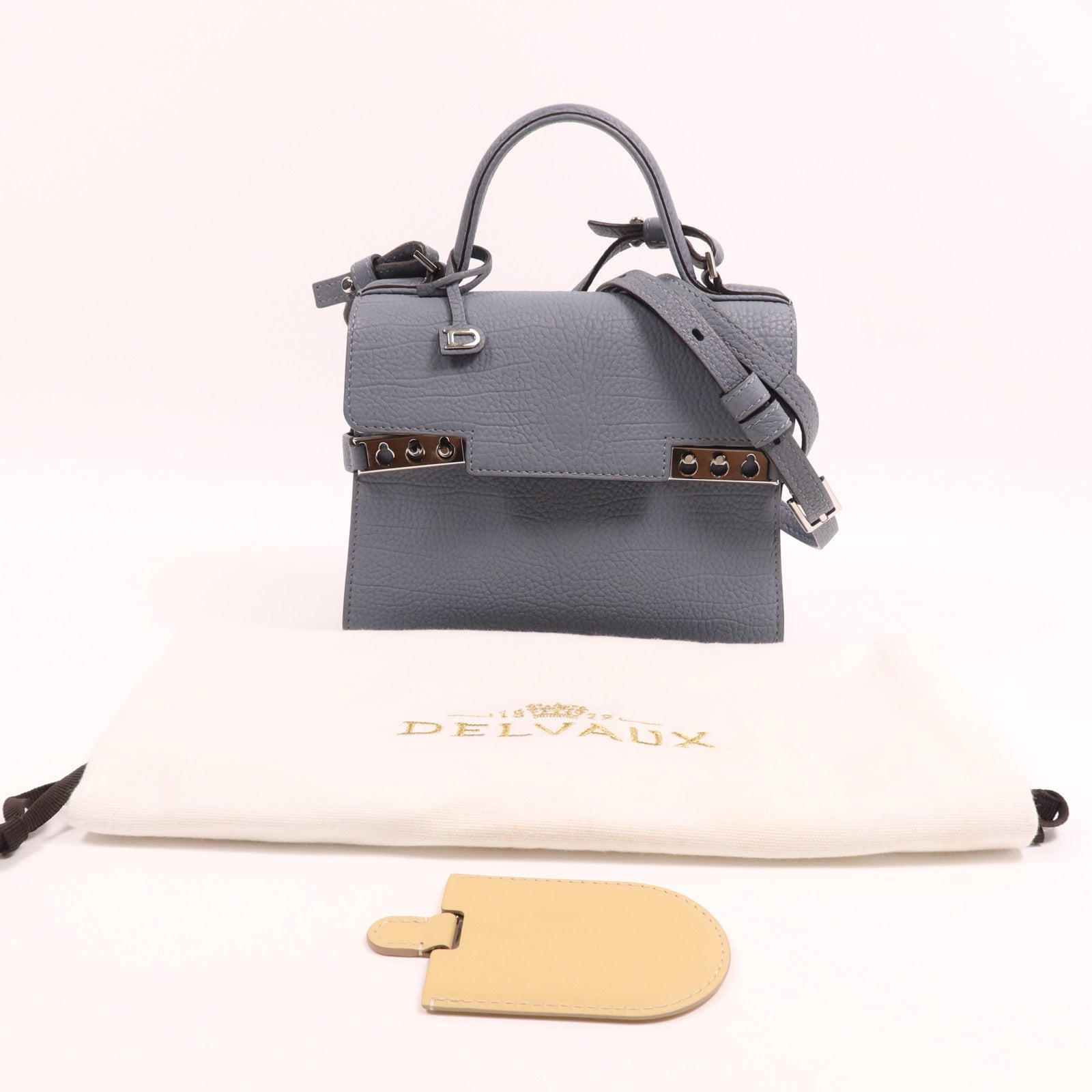 Delvaux 牛皮皮革Tempete Mini銀扣手挽肩背兩用袋