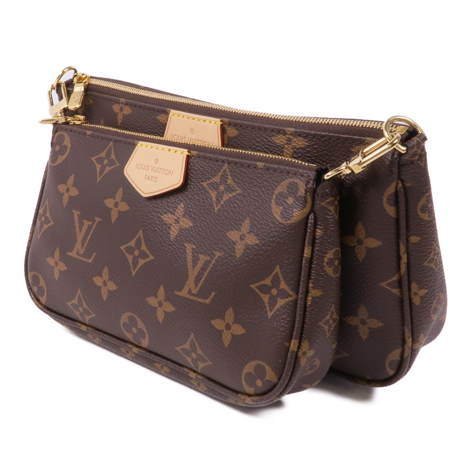 LOUIS VUITTON Monogram Multi Pochette Accessoires金扣手挽肩背兩用袋棕色