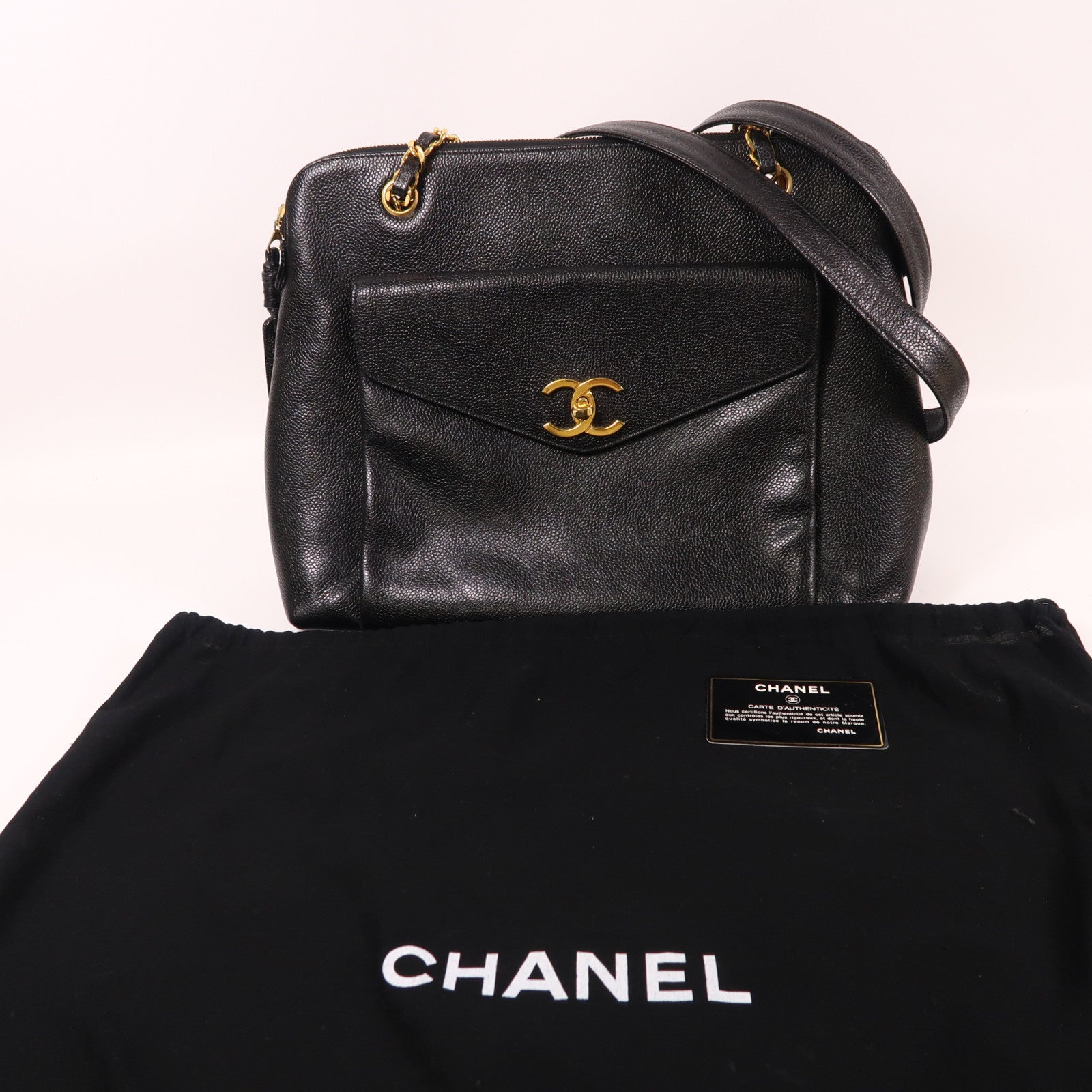 CHANEL 牛皮皮革Chain Shoulder Tote金扣肩背袋/手挽袋