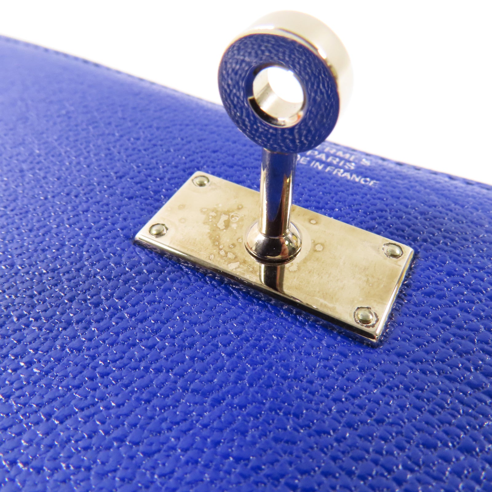 HERMES 【激減優惠】Chevre皮革Kelly Short Wallet銀扣錢包7T Bleu Electrique/電子藍