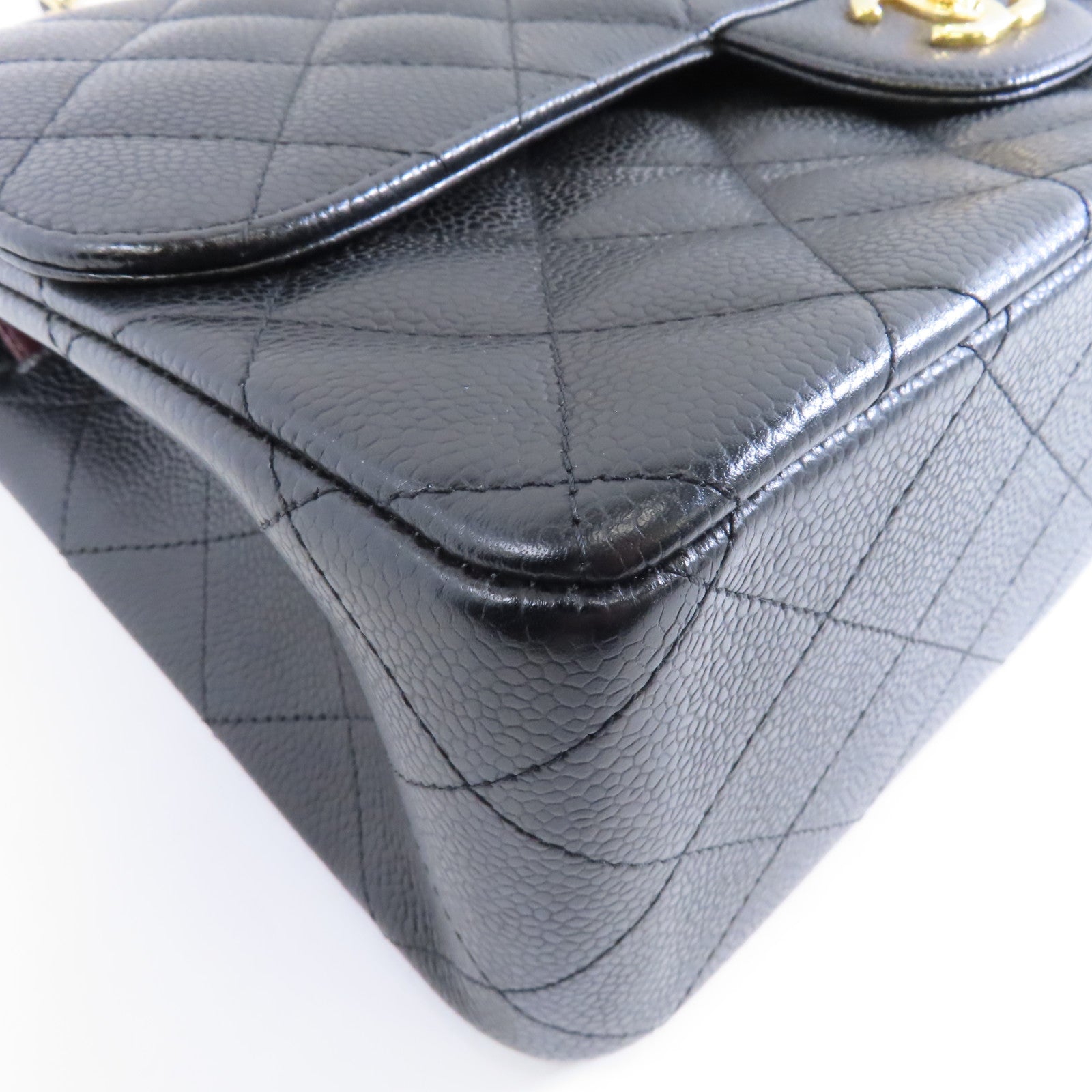 CHANEL 菱格Caviar皮革Classic Jumbo金扣鏈帶肩背袋黑色