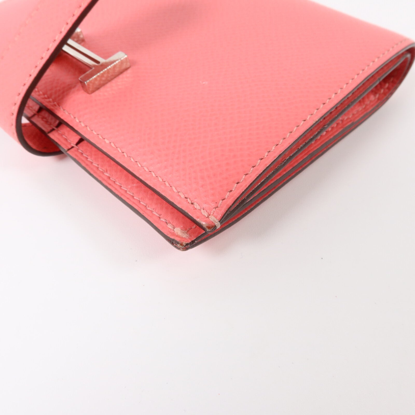 HERMES Epsom皮革Bearn Compact Wallet銀扣錢包Rose Azalee