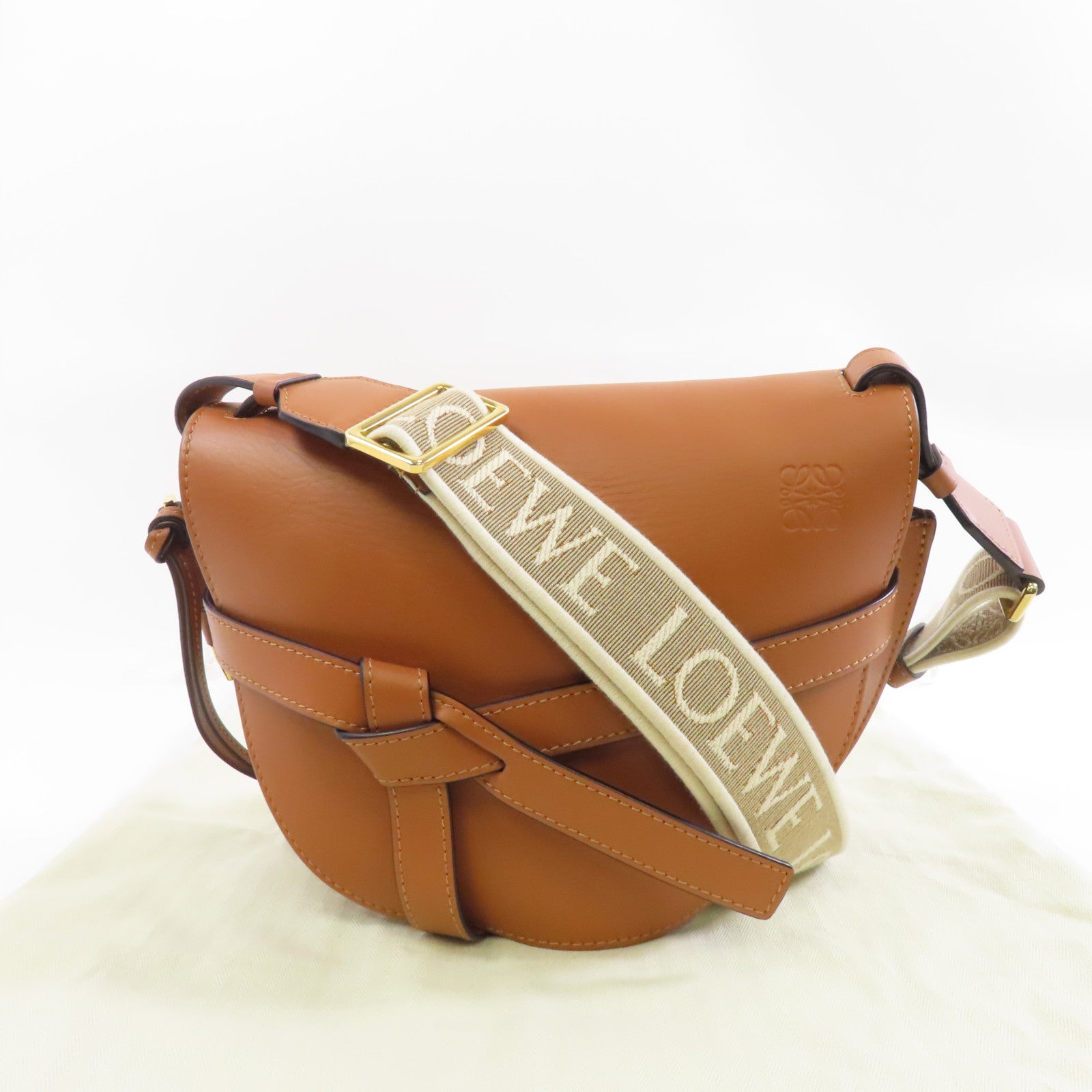 LOEWE 牛皮皮革Small Gate Dual Bag金扣肩背袋啡色– Brand Off