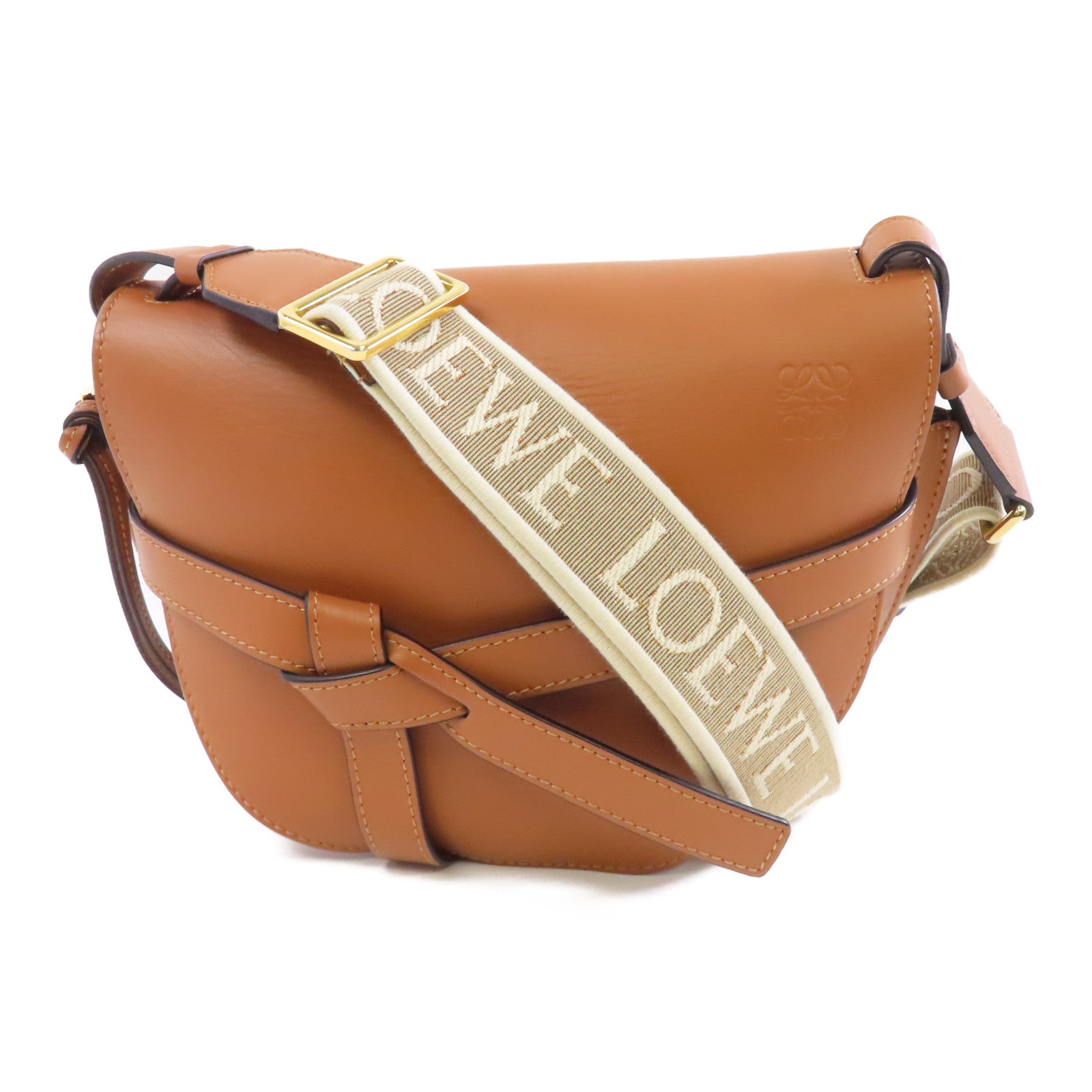 LOEWE 牛皮皮革Small Gate Dual Bag金扣肩背袋啡色