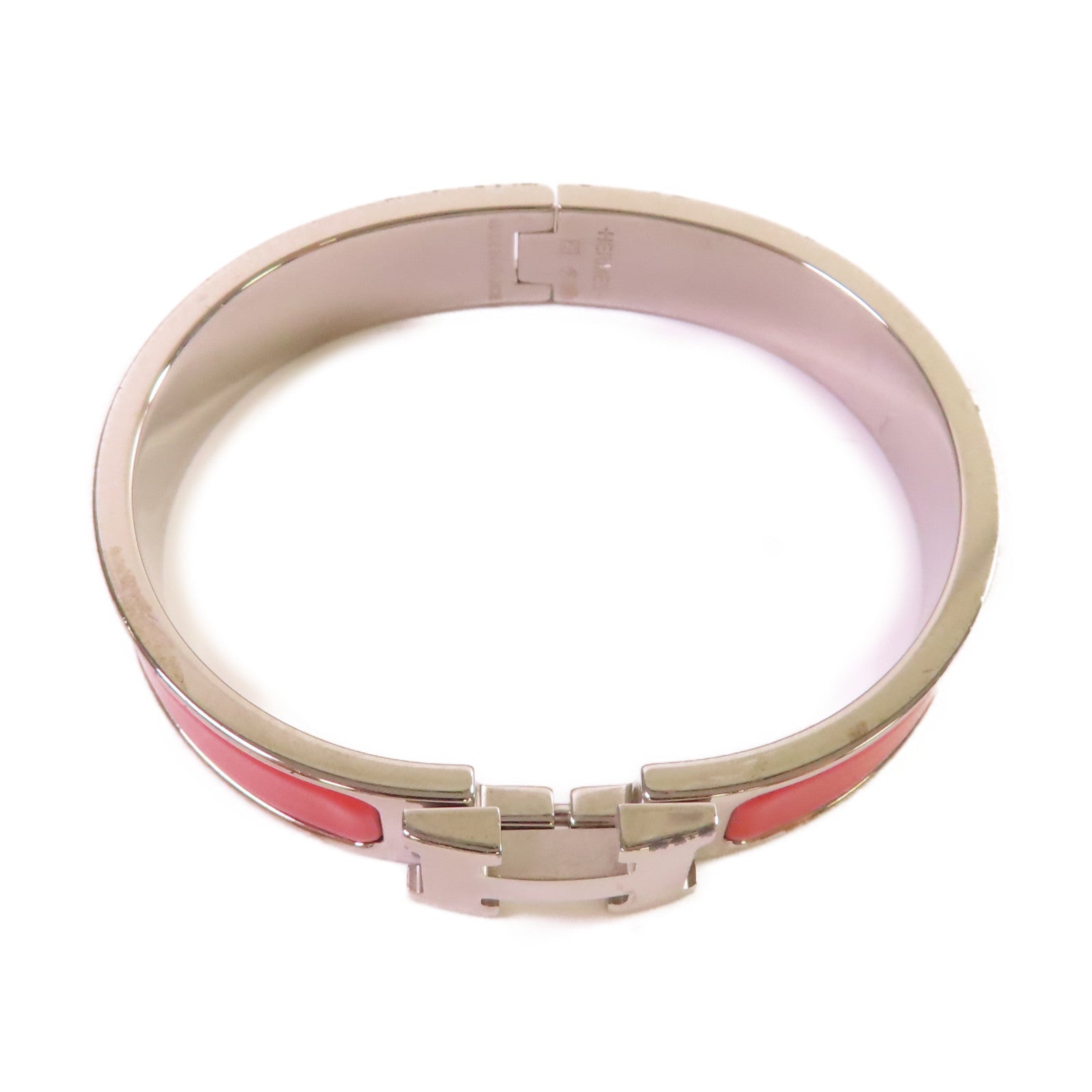 HERMES 金屬/琺瑯Clic H Bracelet銀扣手鐲紅色/銀色