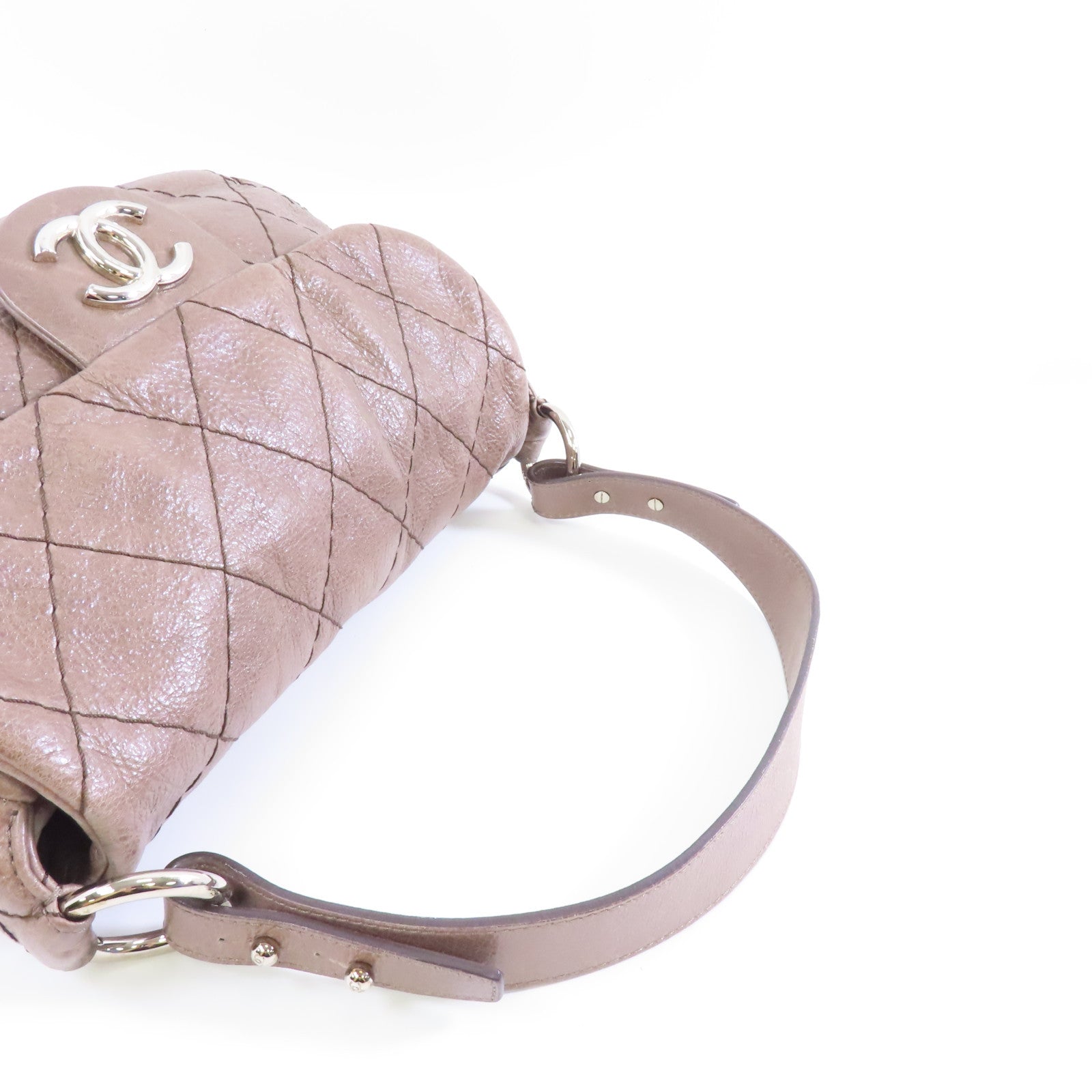 CHANEL 【激減優惠】菱格牛皮皮革Shoulder Bag銀扣肩背袋啡色
