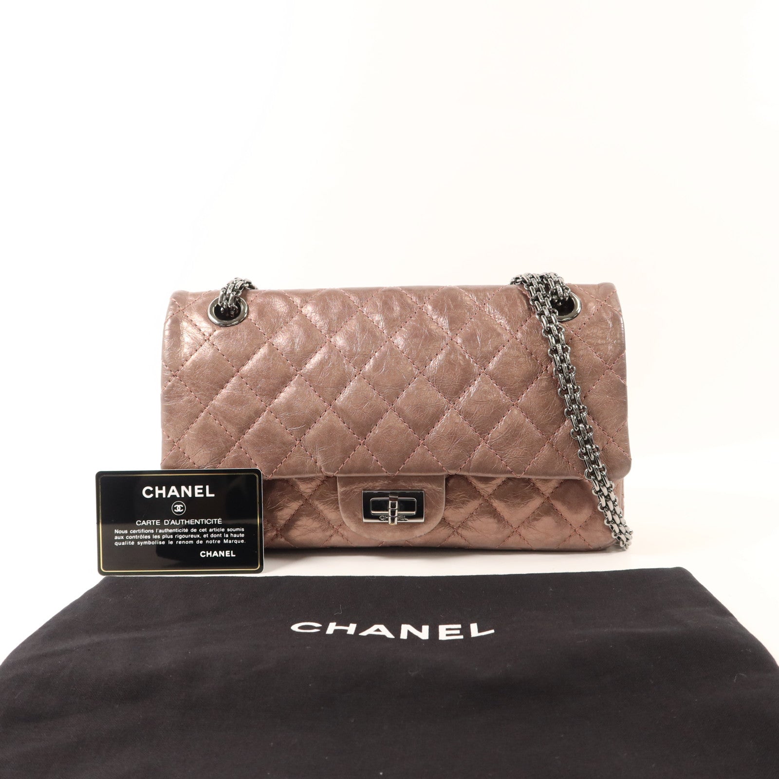 CHANEL 牛皮皮革2.55 Chain Shoulder銀扣鏈帶肩背袋