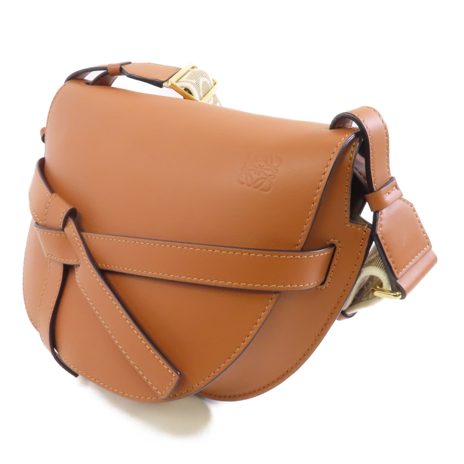 LOEWE 牛皮皮革Small Gate Dual Bag金扣肩背袋啡色