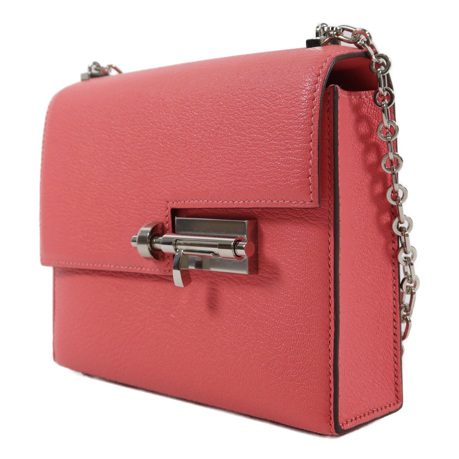 HERMES Chevre皮革Verrou Mini鏈帶肩背袋Rose Azalee