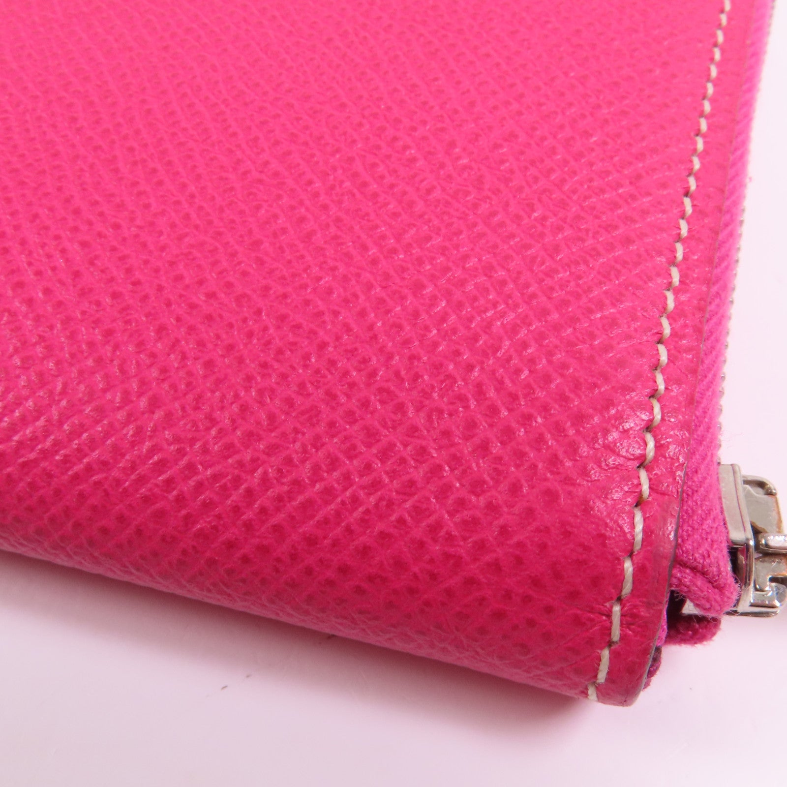 HERMES Epsom皮革Silk In Classic銀扣長錢包Rose Tyrien