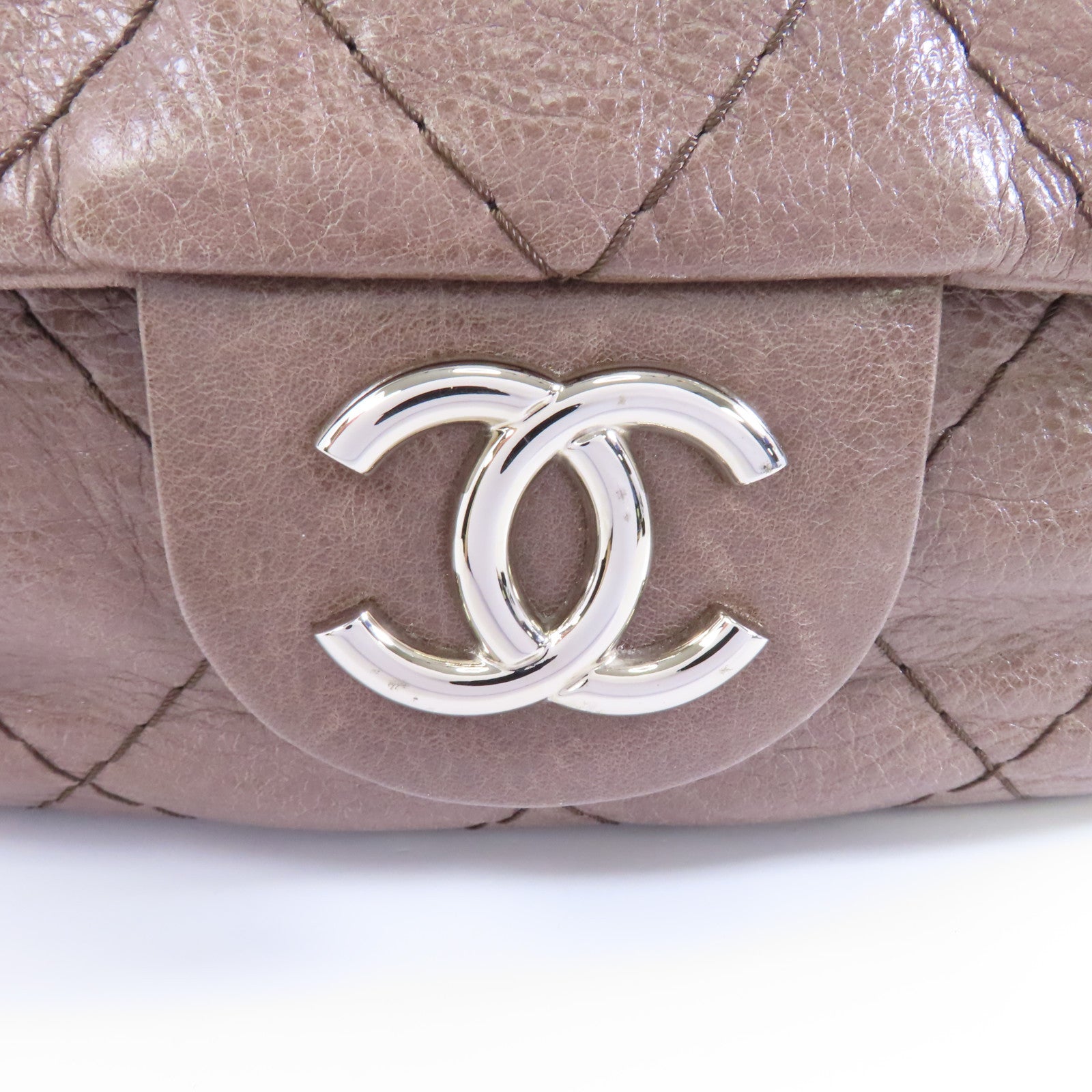 CHANEL 【激減優惠】菱格牛皮皮革Shoulder Bag銀扣肩背袋啡色