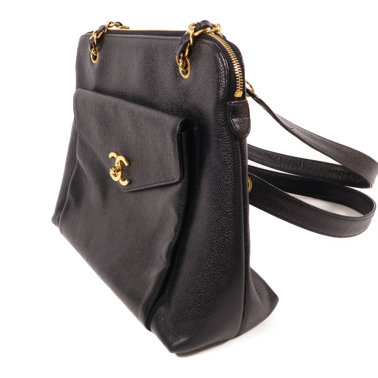CHANEL 牛皮皮革Chain Shoulder Tote金扣肩背袋/手挽袋