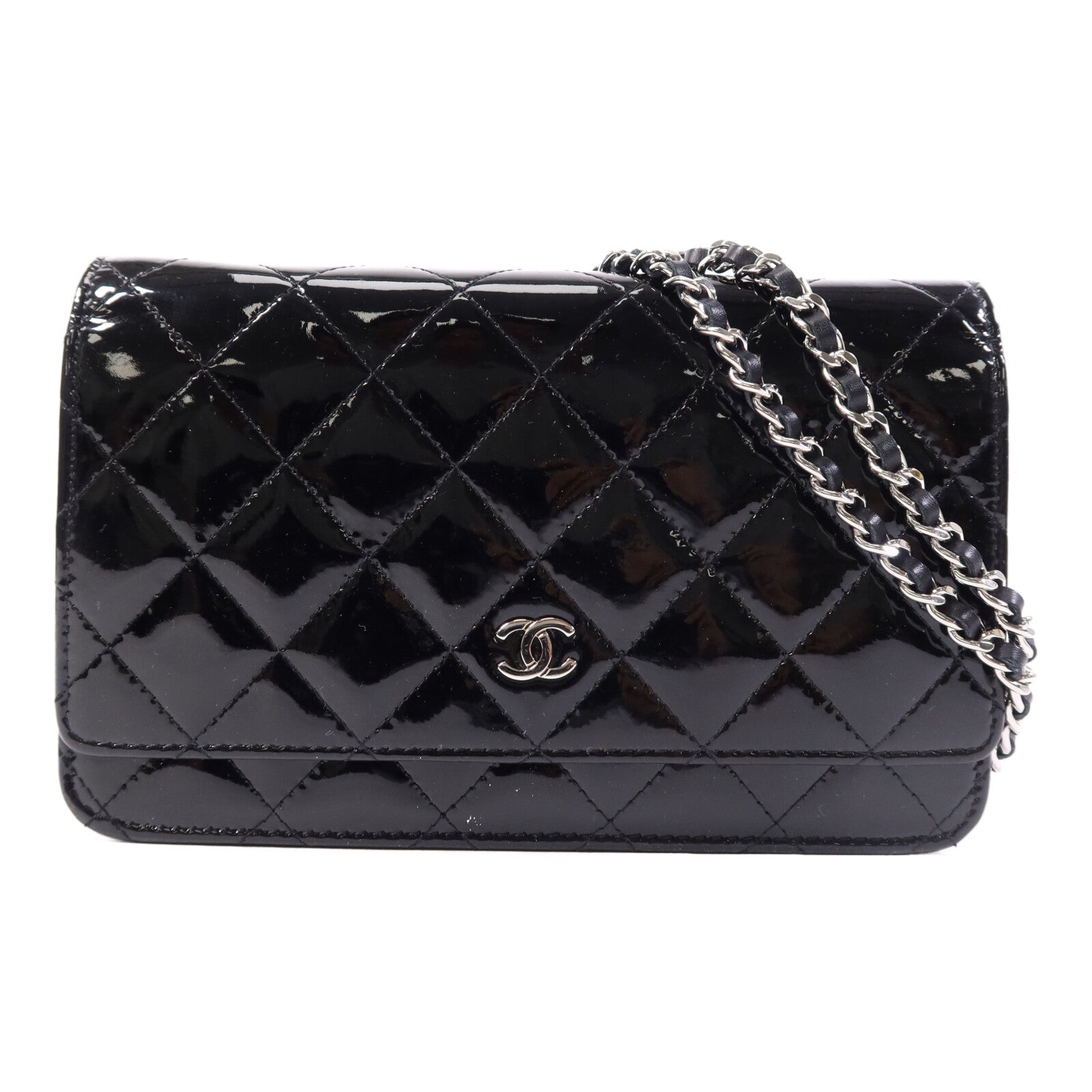 CHANEL 漆皮皮革WOC Wallet On Chain銀扣鏈帶肩背袋