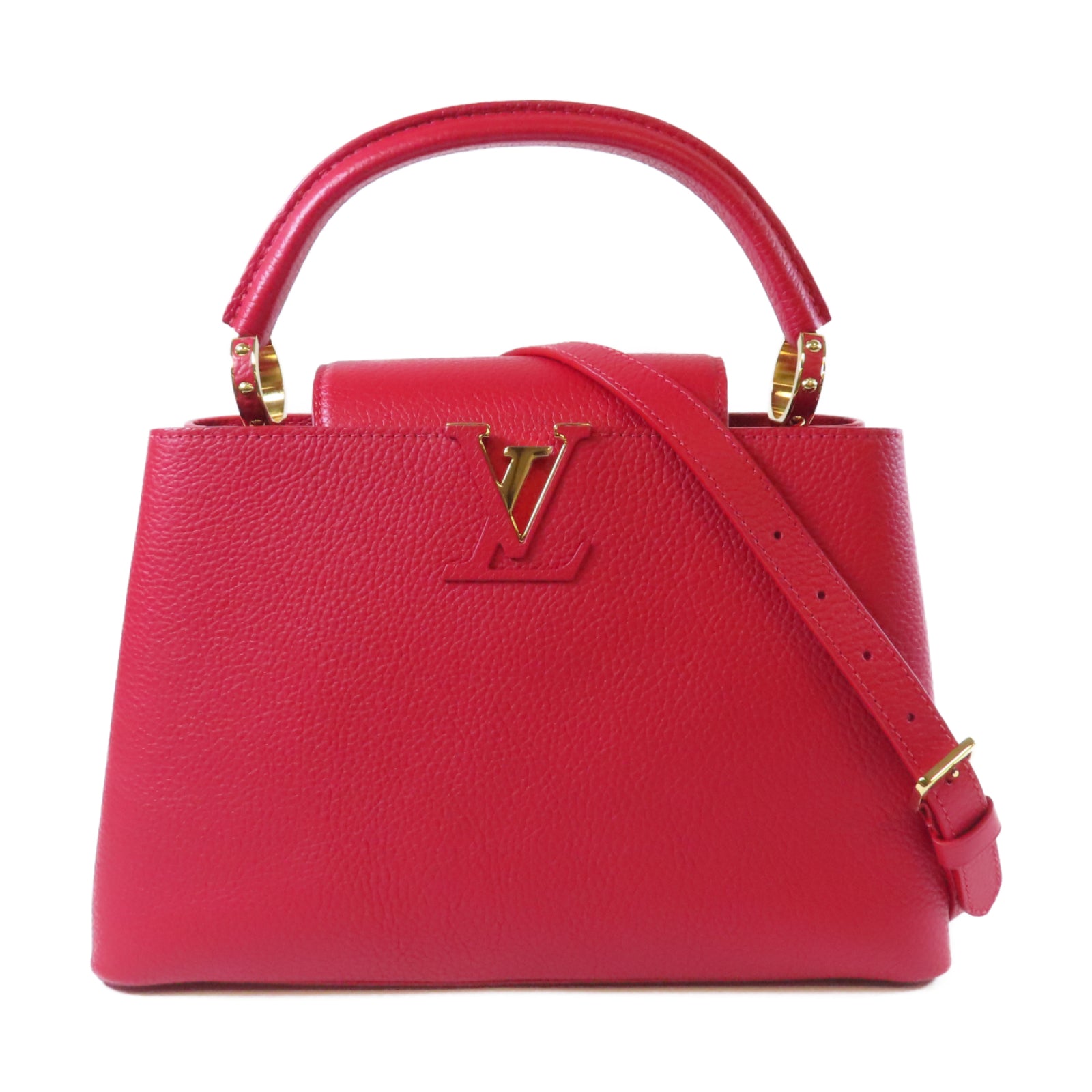 LOUIS VUITTON 【激減優惠】Taurillon Capucines MM金扣手挽肩背兩用袋紅色