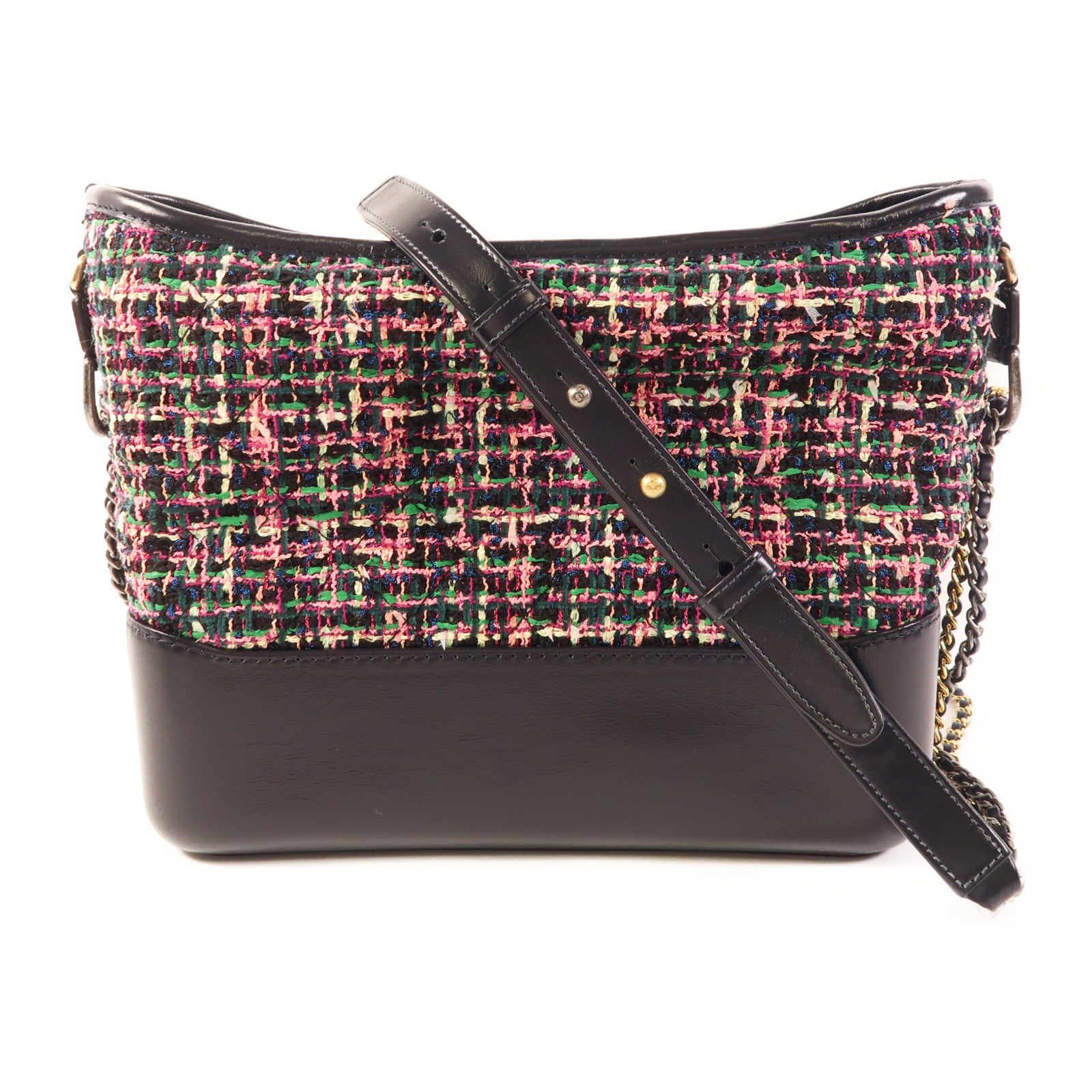 CHANEL CC Gabrielle Medium Chain Shoulder Bag Leather/Tweed Black/Pink/Green