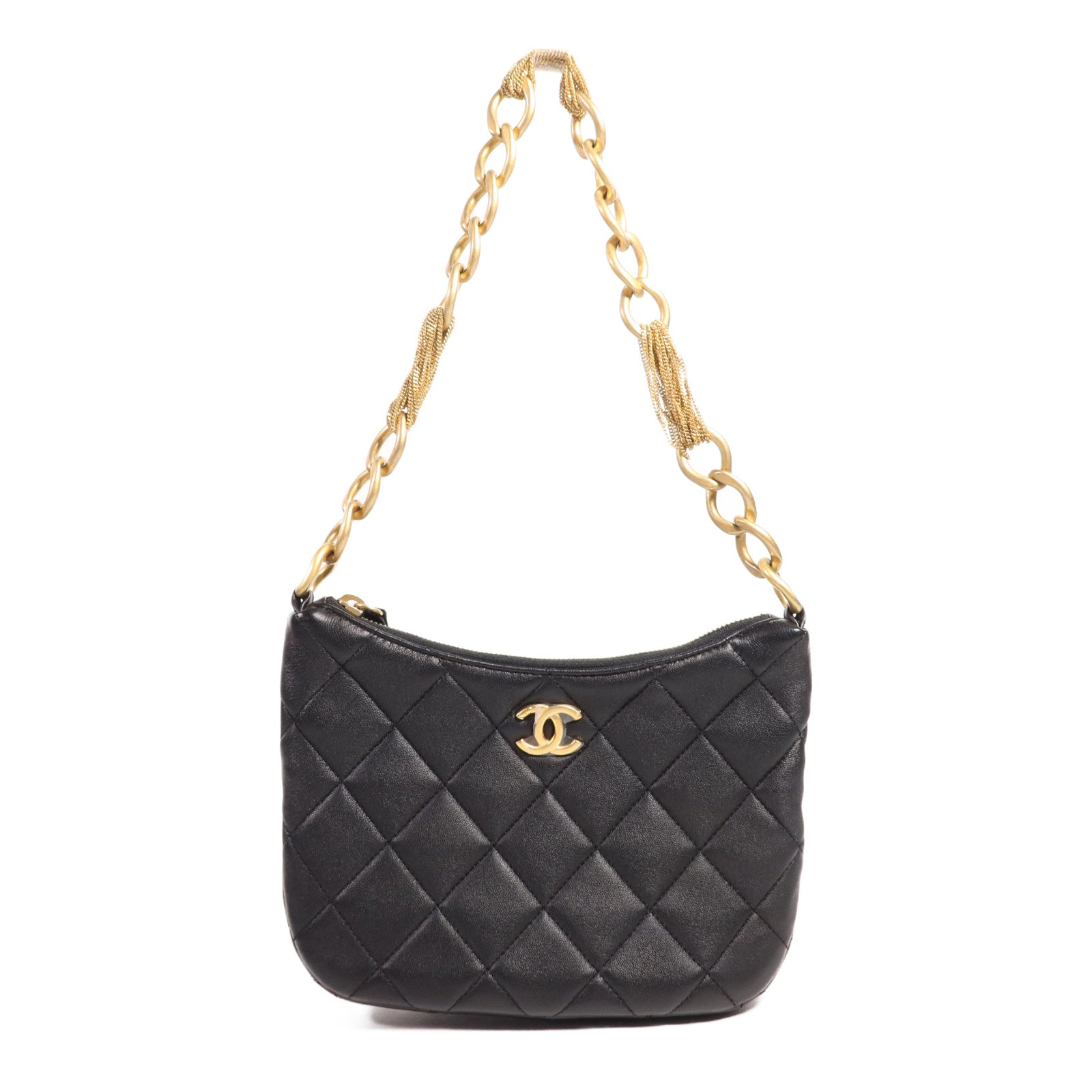CHANEL 牛皮皮革Hobo金扣鏈帶肩背袋