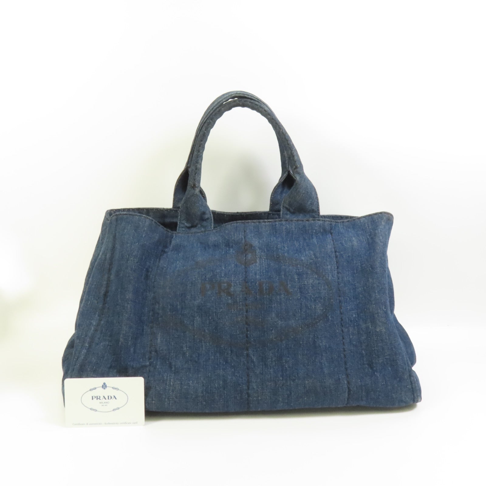 PRADA Denim Canapa Tote L金扣手挽袋