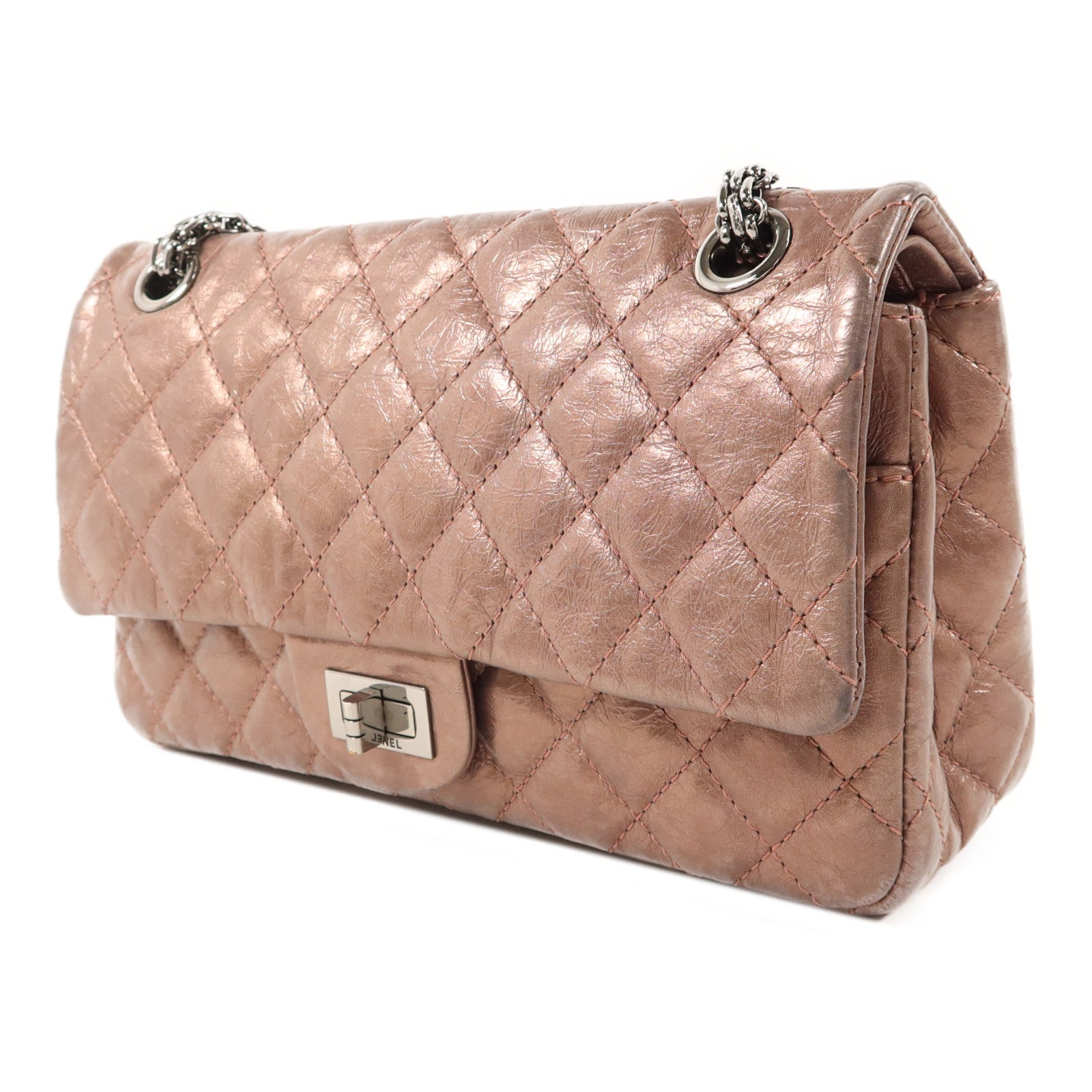 CHANEL 牛皮皮革2.55 Chain Shoulder銀扣鏈帶肩背袋