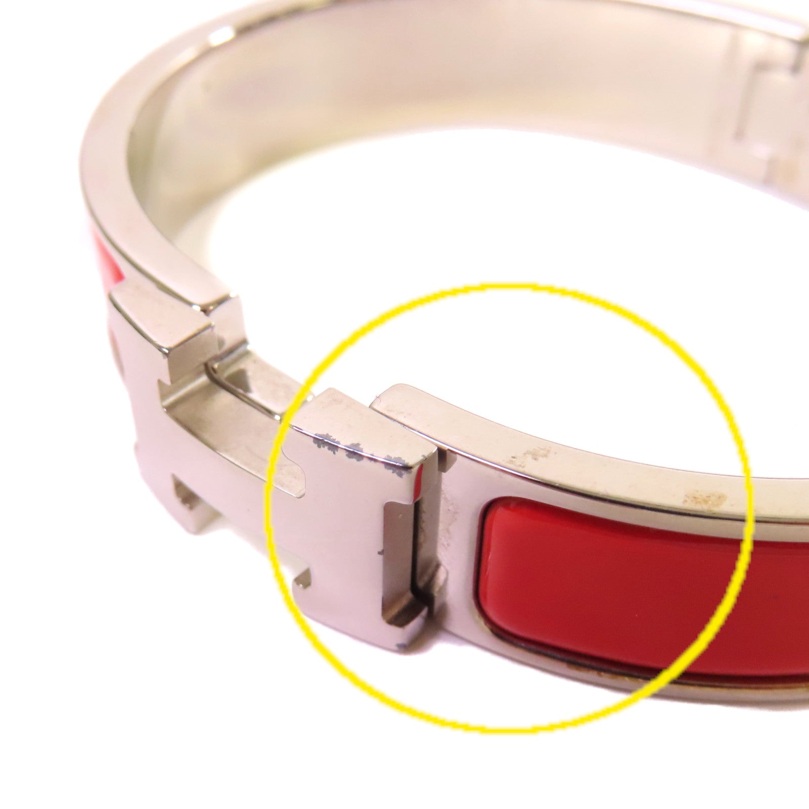 HERMES 金屬/琺瑯Clic H Bracelet銀扣手鐲紅色/銀色