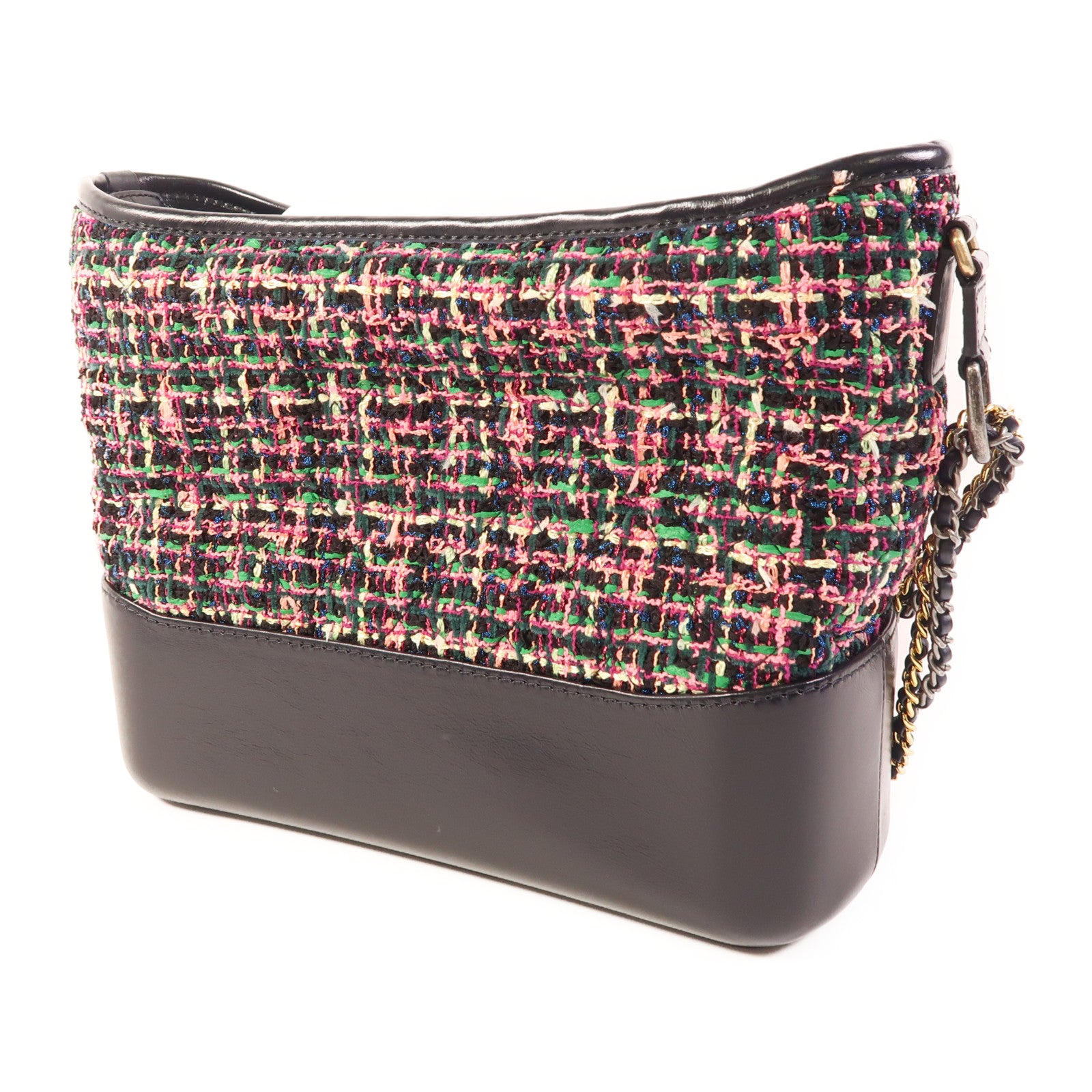 CHANEL CC Gabrielle Medium Chain Shoulder Bag Leather/Tweed Black/Pink/Green