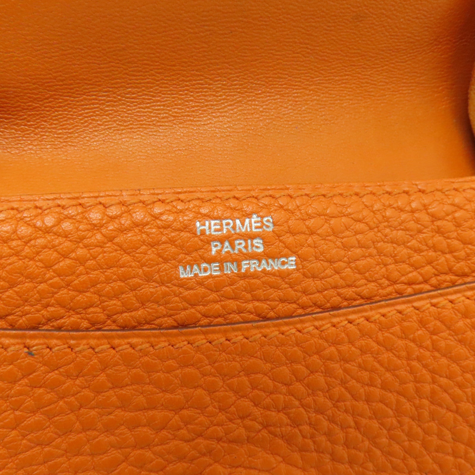 HERMES 【清倉大減價】Togo皮革Dogon Coin Case銀扣零錢包橙色