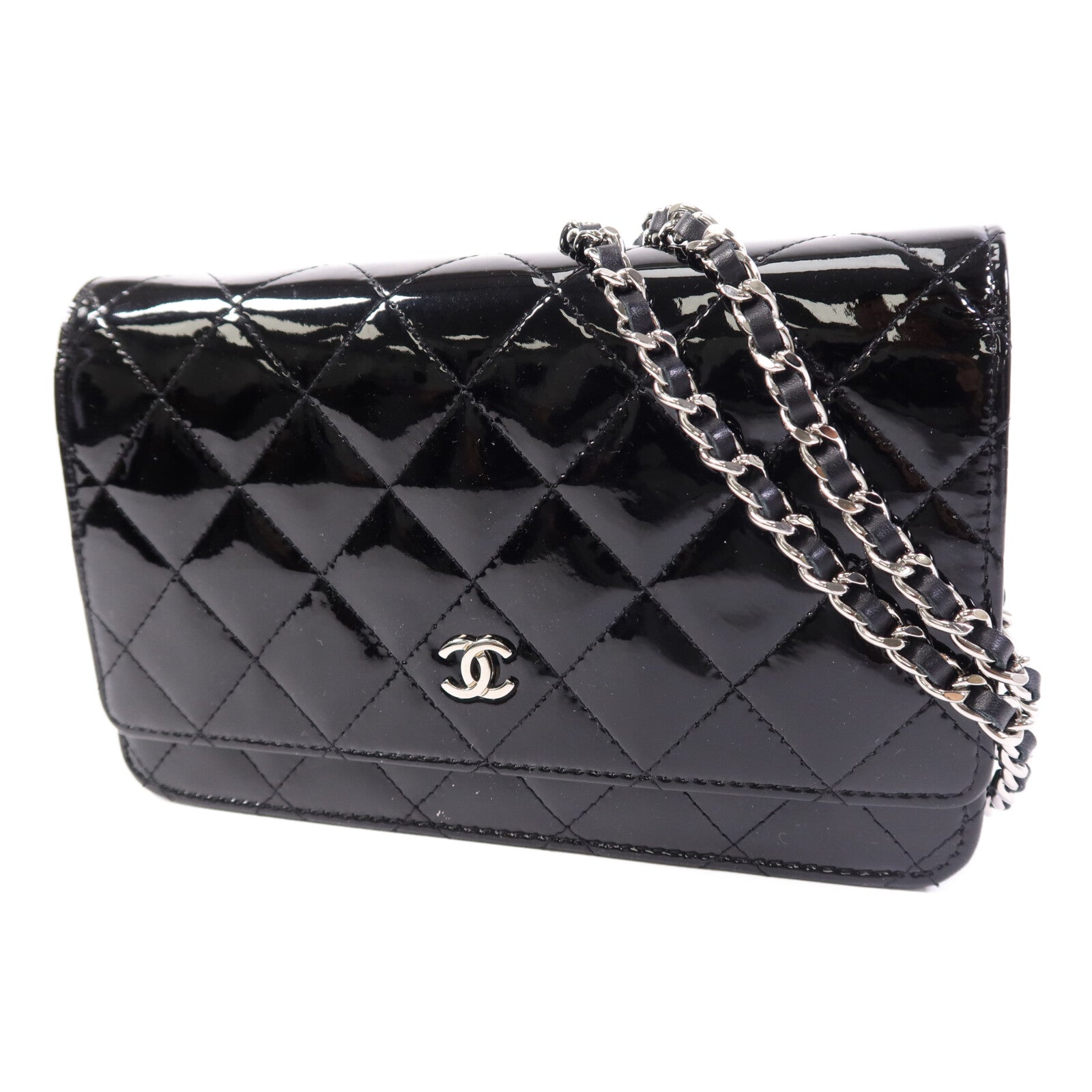 CHANEL 漆皮皮革WOC Wallet On Chain銀扣鏈帶肩背袋