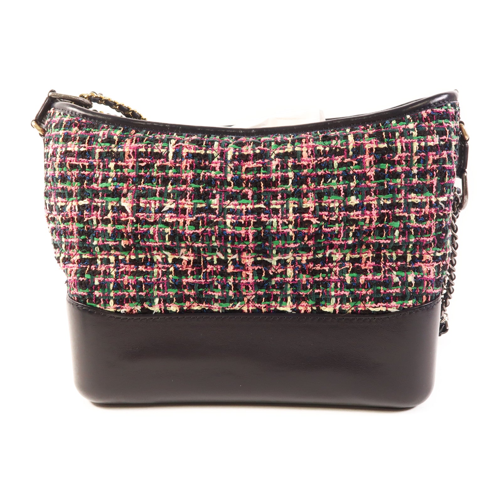 CHANEL CC Gabrielle Medium Chain Shoulder Bag Leather/Tweed Black/Pink/Green