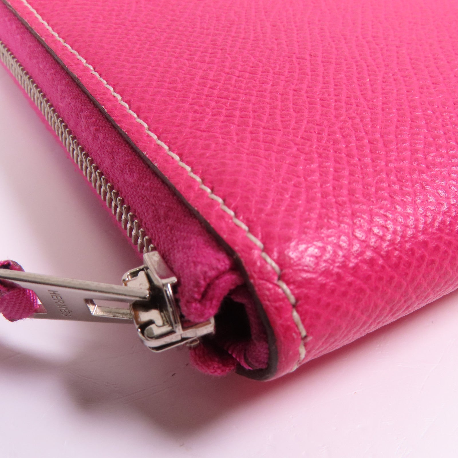 HERMES Epsom皮革Silk In Classic銀扣長錢包Rose Tyrien