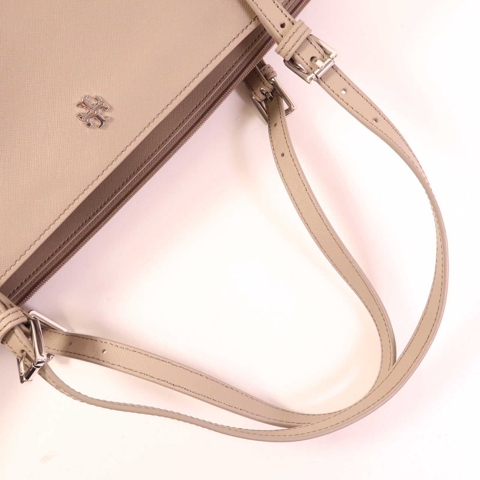 Tory Burch 牛皮皮革Tote Bag銀扣肩背袋