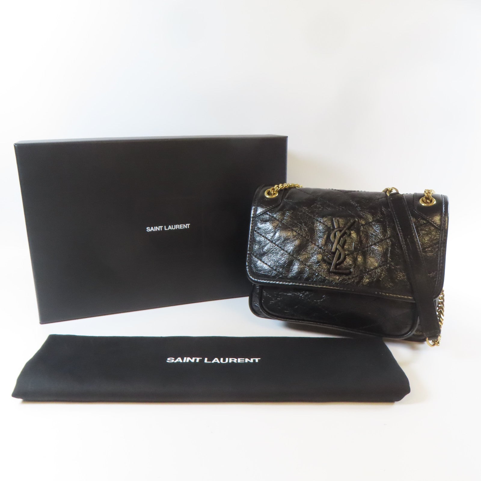 SAINT LAURENT 牛皮皮革Niki Baby金扣鏈帶肩背袋黑色