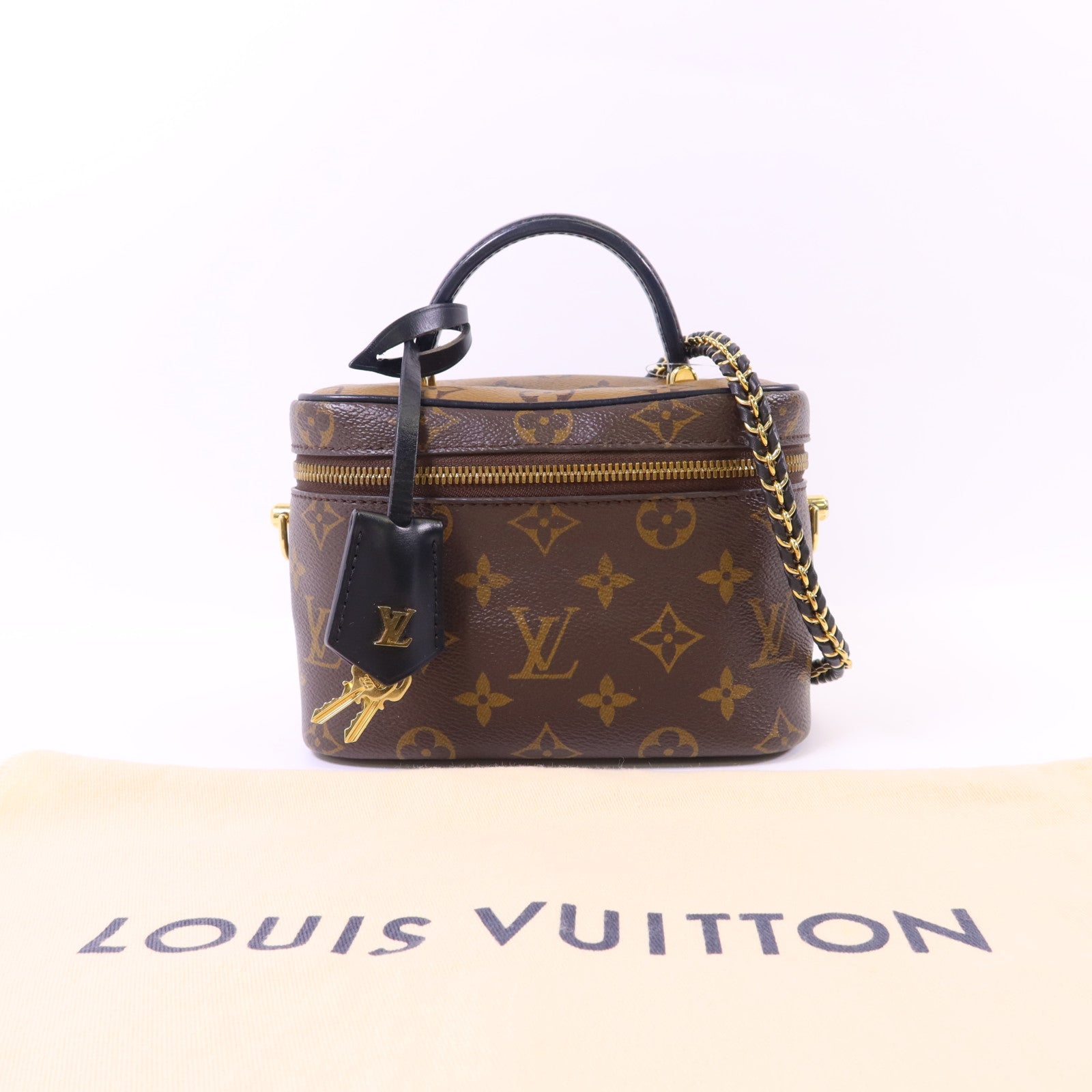 LOUIS VUITTON Monogram Reverse Vanity PM金扣手挽肩背兩用袋棕色
