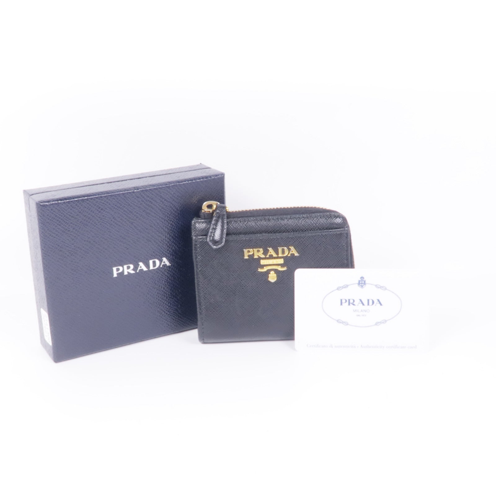 PRADA GHW Coin Case 1ML025 Calfskin Leather Black