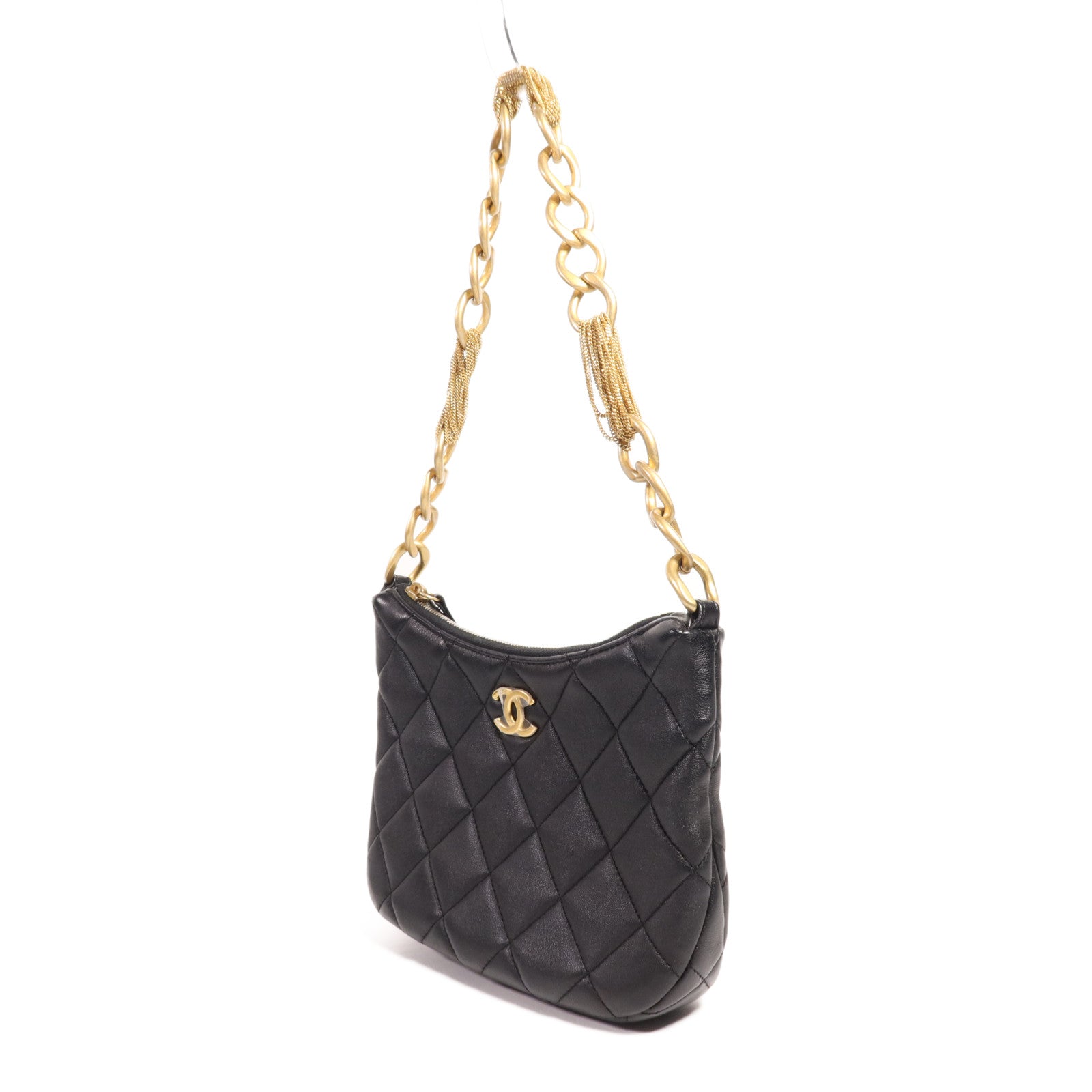 CHANEL 牛皮皮革Hobo金扣鏈帶肩背袋