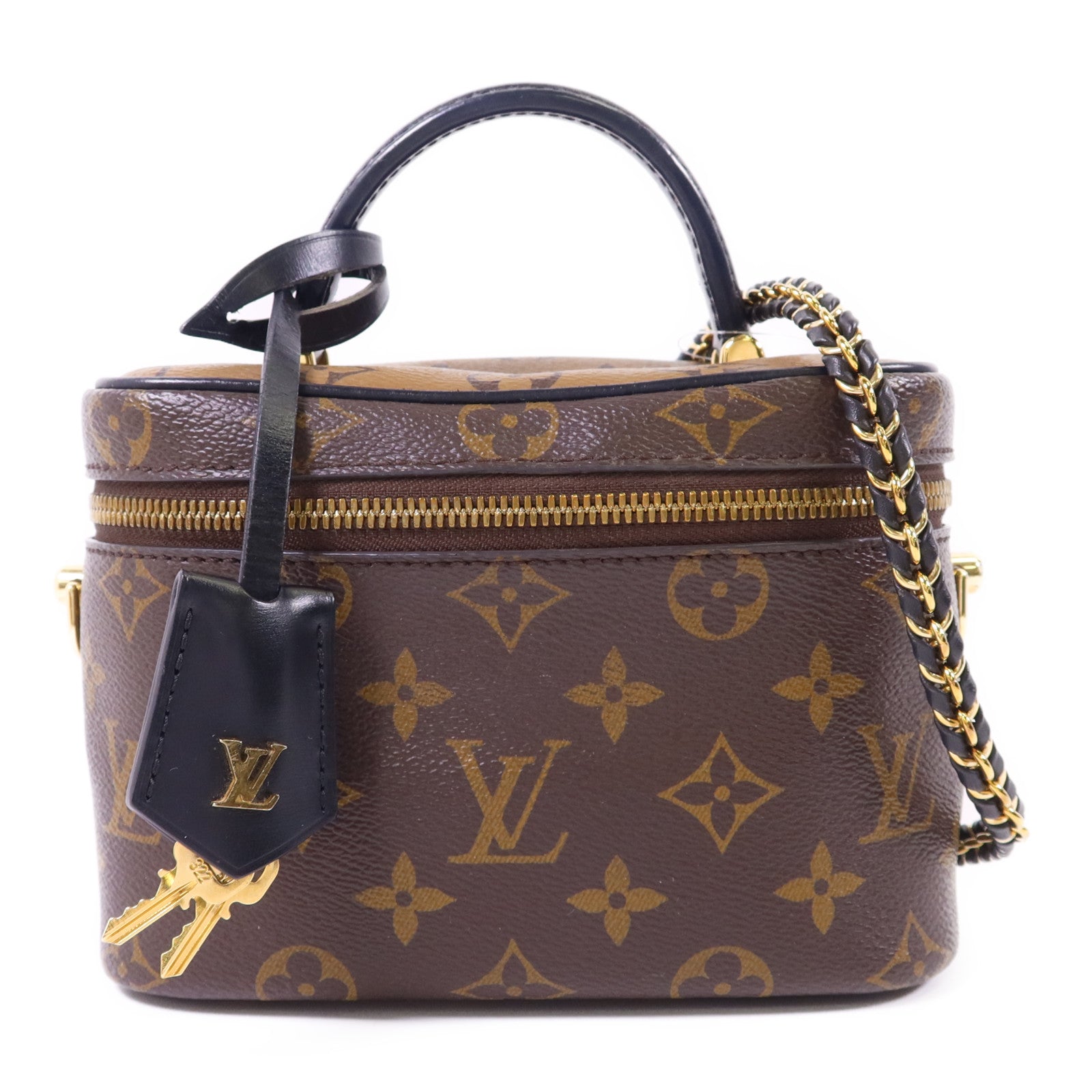 LOUIS VUITTON Monogram Reverse Vanity PM金扣手挽肩背兩用袋棕色
